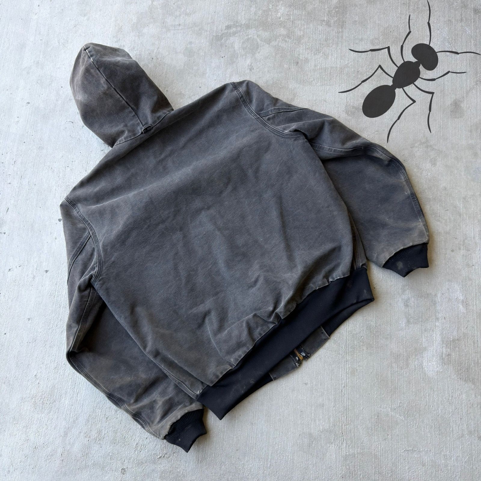 Carhartt × Vintage Carhartt faded black hooded work wear jacket Size US L / EU 52-54 / 3 - 5 Thumbnail