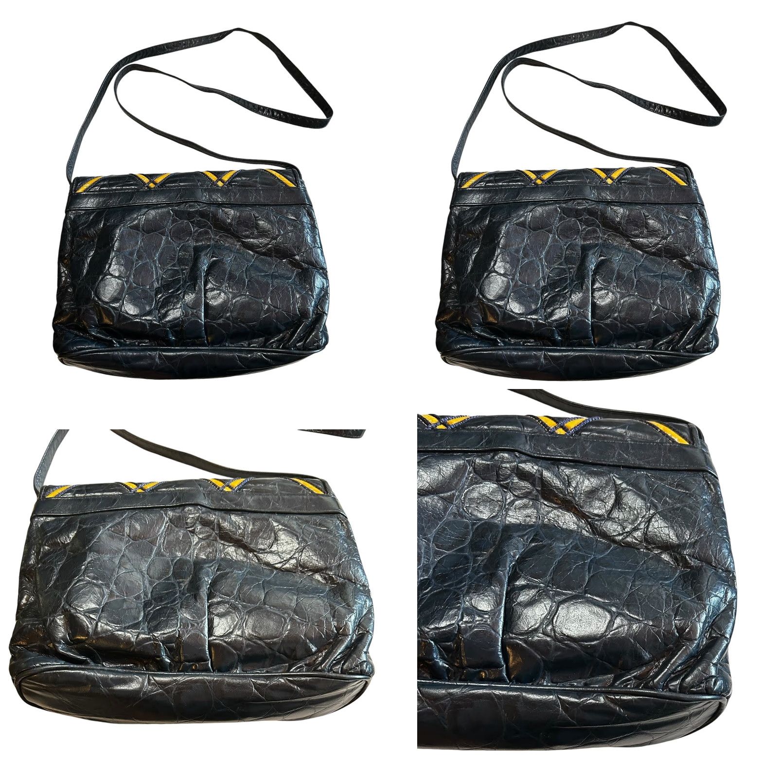 Vintage VINTAGE Fifth Avenue Leather Purse Shoulder HandBag Navy & Yellow Women Made In USA Bag Size ONE SIZE - 10 Thumbnail