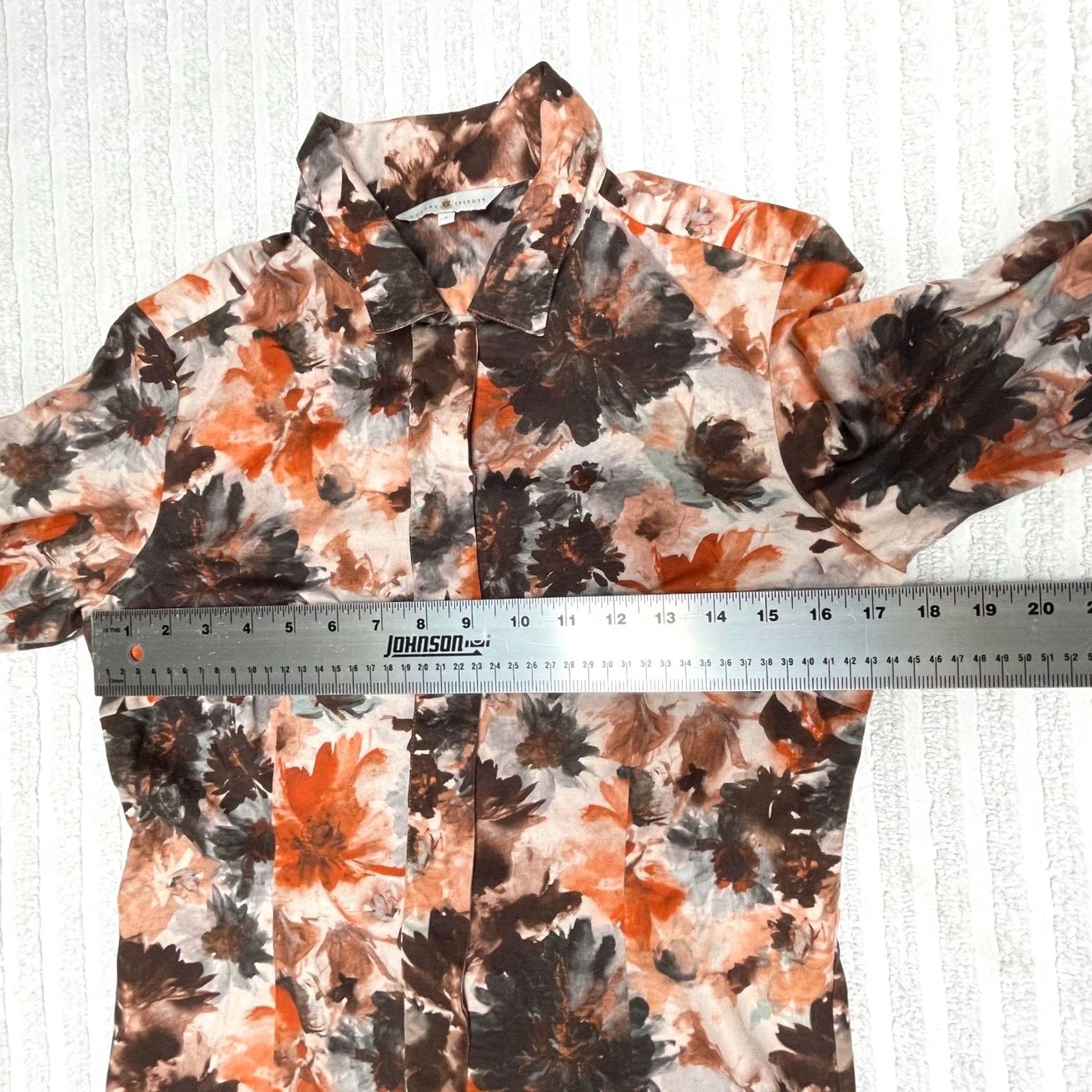 Robert Talbott Robert Talbott Womens Size 6 Brown Orange Floral Long Sleeve Shirt Wide-Cuffs Size M / US 6-8 / IT 42-44 - 7 Thumbnail