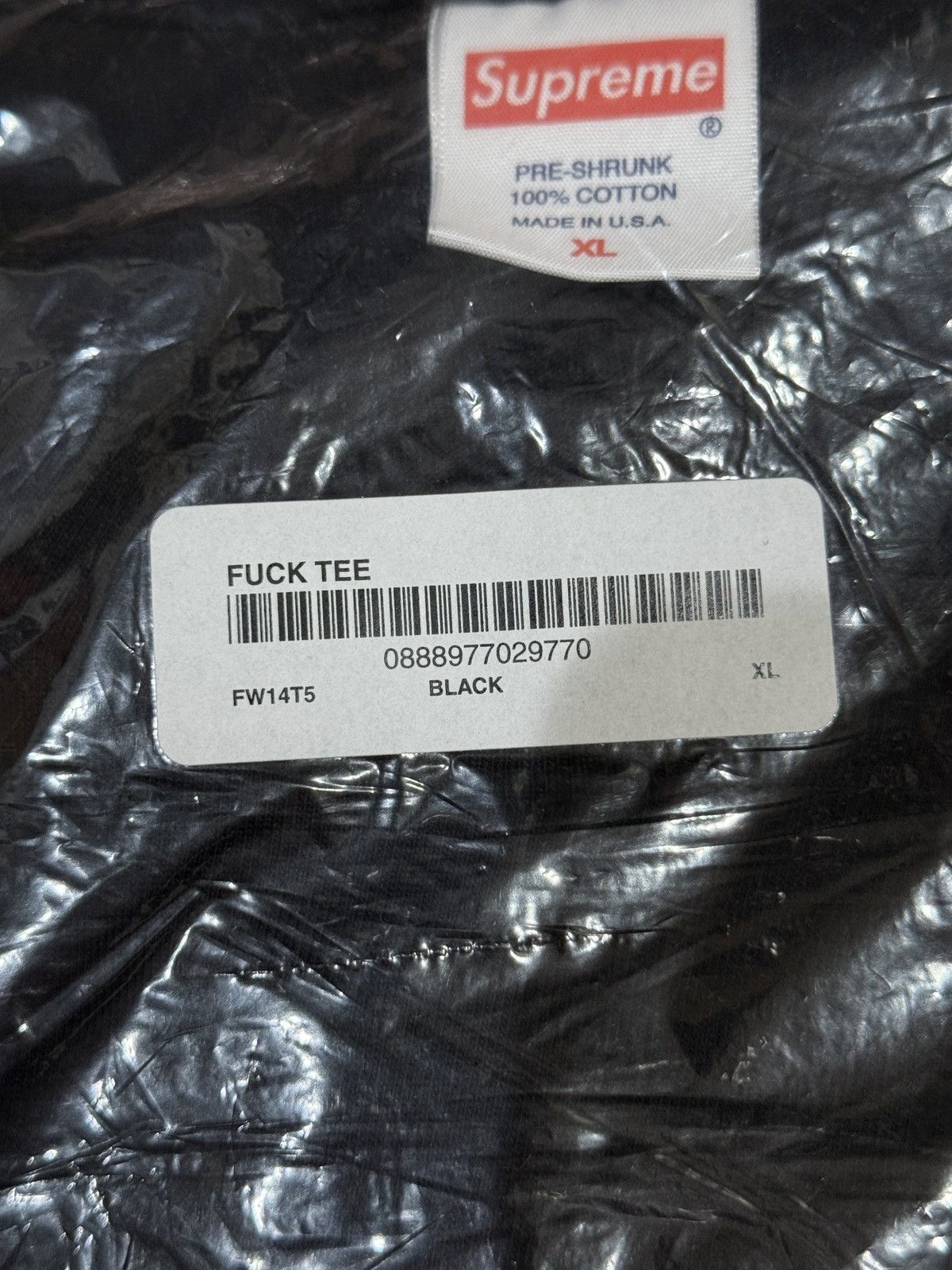 Supreme SUPREME FW14 FUCK TEE T-SHIRT SIZE XL BLACK BRAND NEW IN BAG Size US XL / EU 56 / 4 - 7 Thumbnail