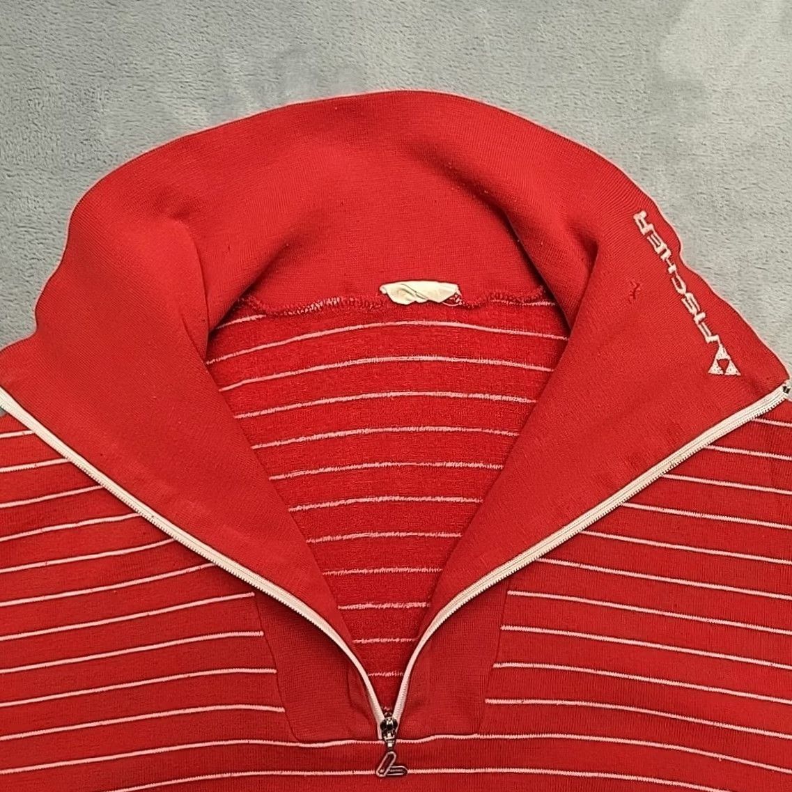 Vintage VTG Fischer Pullover Women M Red Striped Thermal Ski Fleece Mid layer Alpine 80s Men's Womens Girls 2000s? Size M / US 6-8 / IT 42-44 - 5 Thumbnail