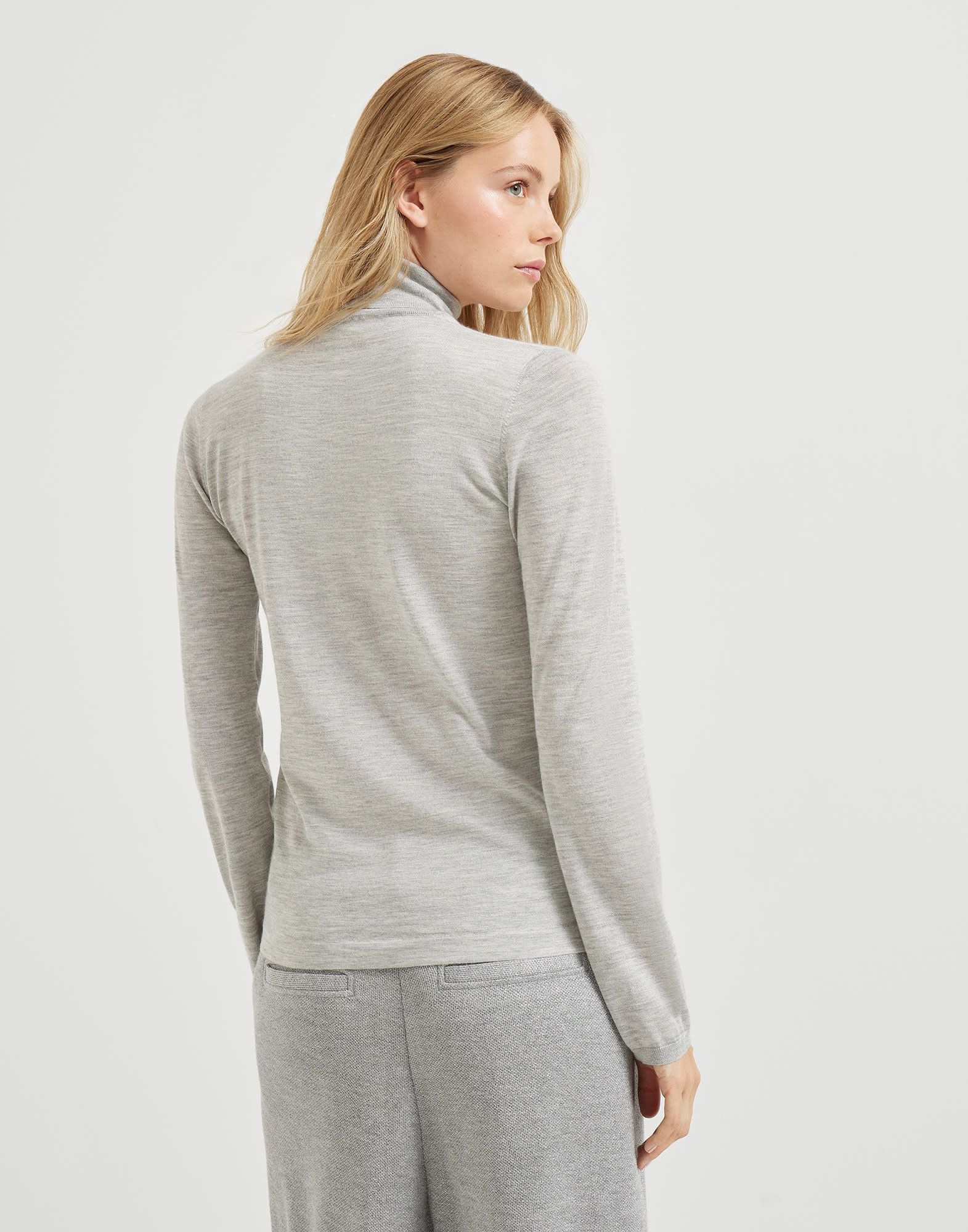 Brunello Cucinelli o1y0825 Turtleneck Cashmere Blend Sweater in Light Gray Size XXL / US 16-18 / IT 52-54 - 4 Thumbnail
