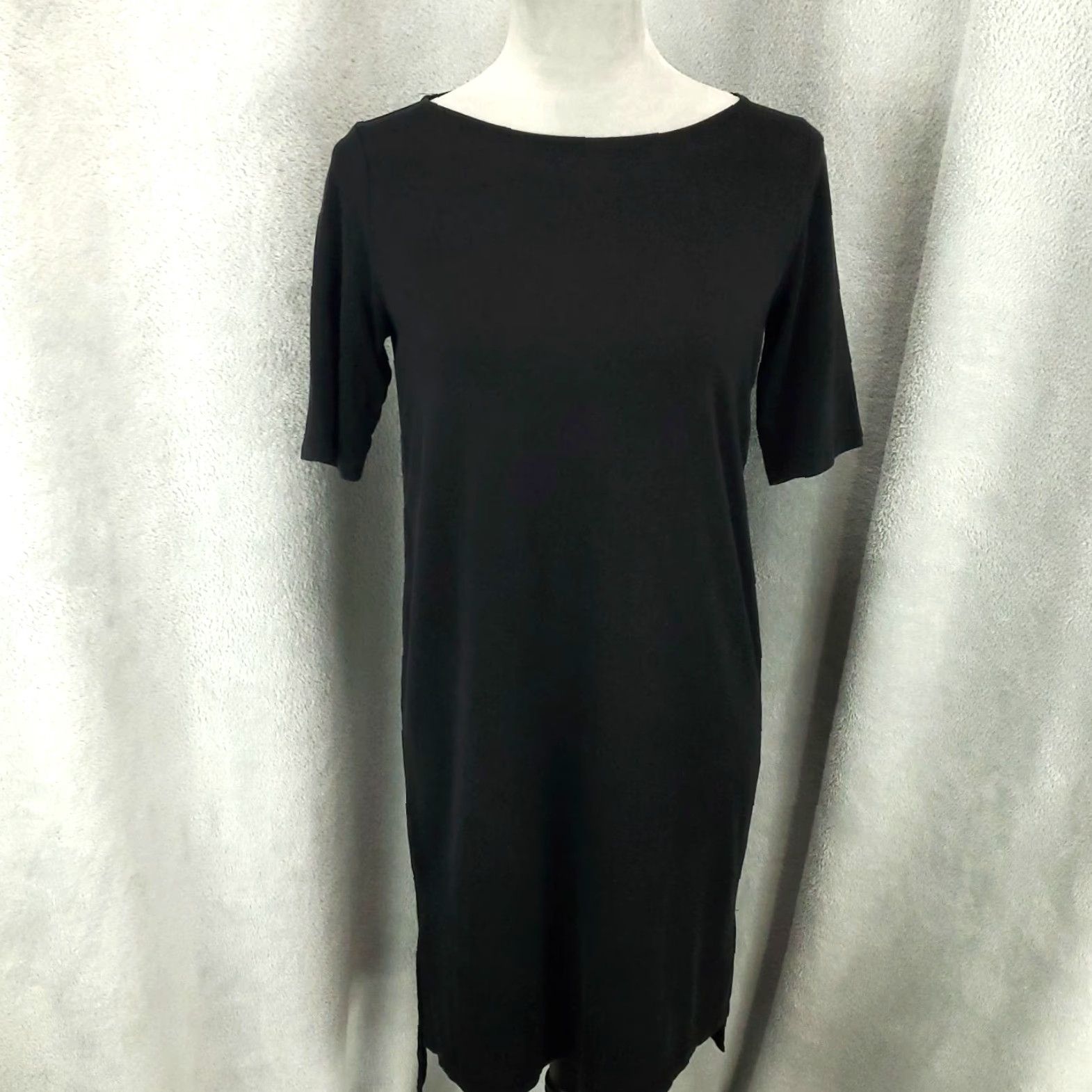 Eileen Fisher Eileen Fisher Black Dress Womens 2XS Shift Knee Length Short Sleeve Boat Neck Stretch Solid USA Made, Regular, Dress, Women, Black, 2XS Size XXS / US 00 / IT 34 - 2 Thumbnail