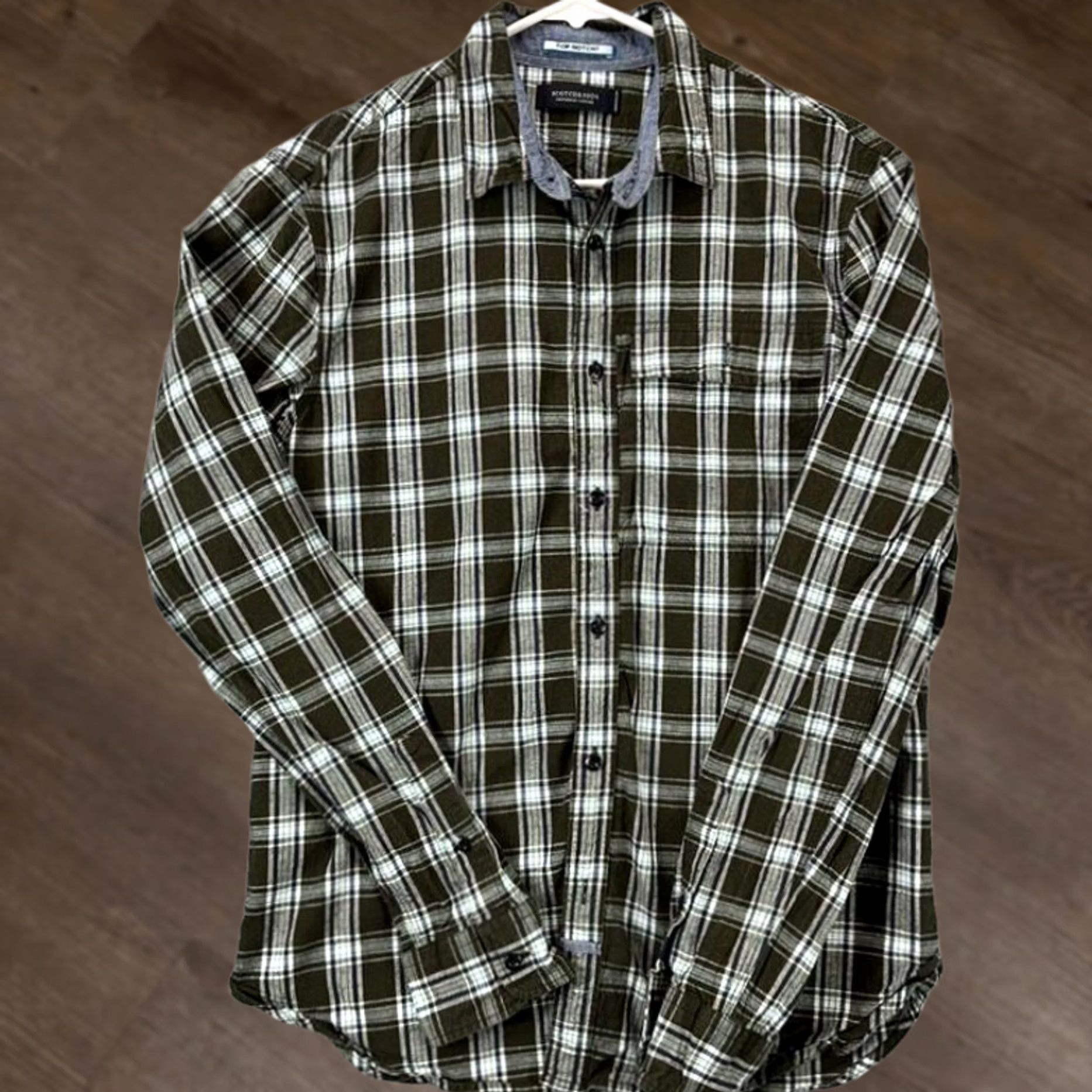Scotch & Soda Scotch & Soda Flannel Shirt Mens Medium Olive Green Plaid Button-Down Long Sleeve Size US M / EU 48-50 / 2 - 1 Thumbnail