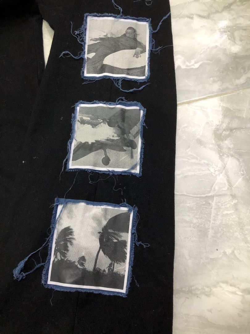 Japanese Brand UNDERAIR Patchwork Graphic Black Pants Size US 34 / EU 50 - 3 Thumbnail
