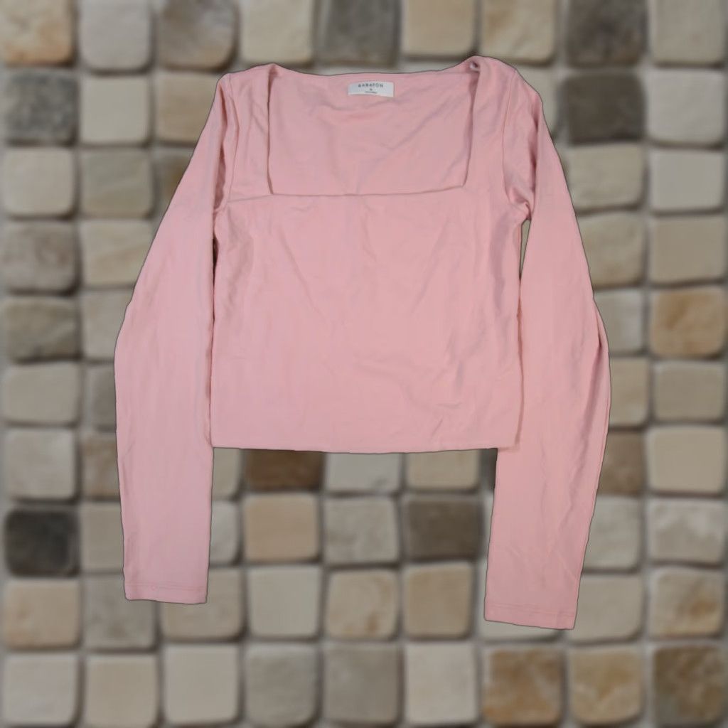 Vintage Babaton Shirt Womens M Pink Cropped T-Shirt Square Neck Pullover Nylon Regular Size M Size M / US 6-8 / IT 42-44 - 1 Thumbnail