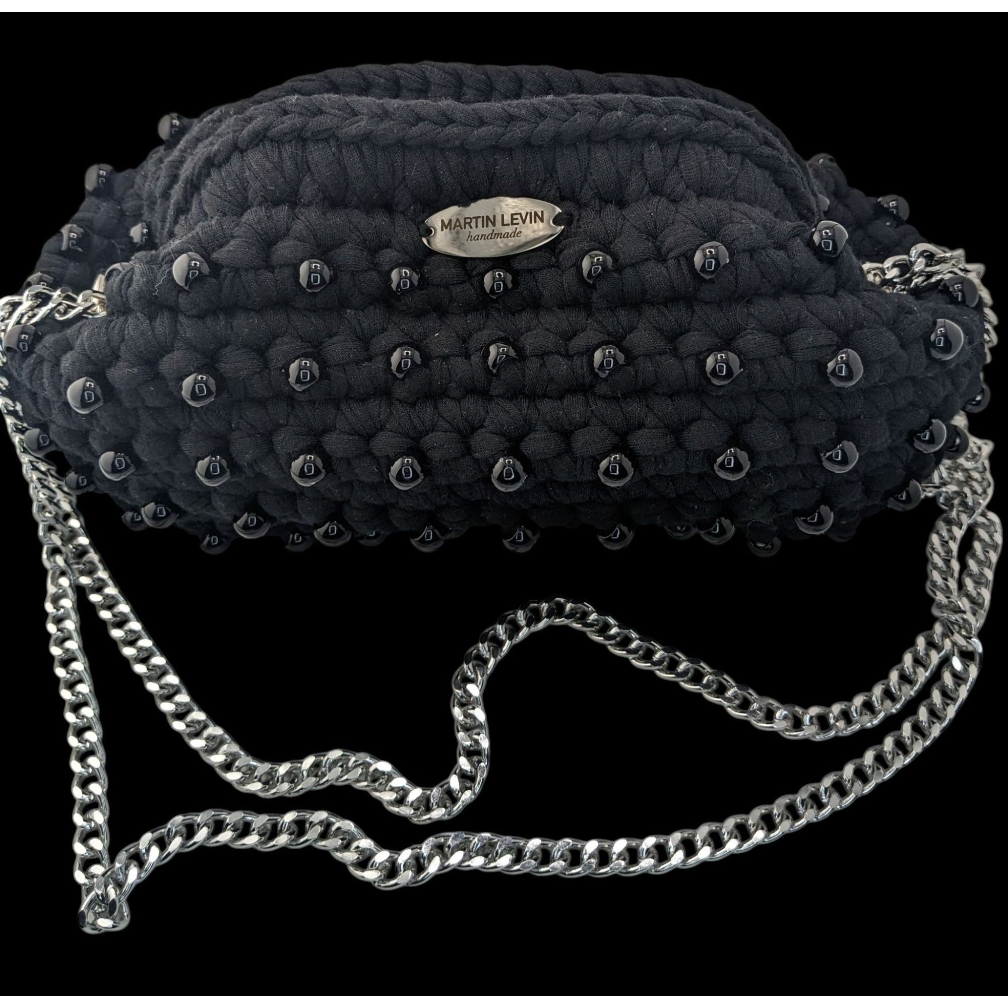 Other Martin Levin Handmade Black Beaded Crochet Bag With Silver C Size ONE SIZE - 1 Thumbnail