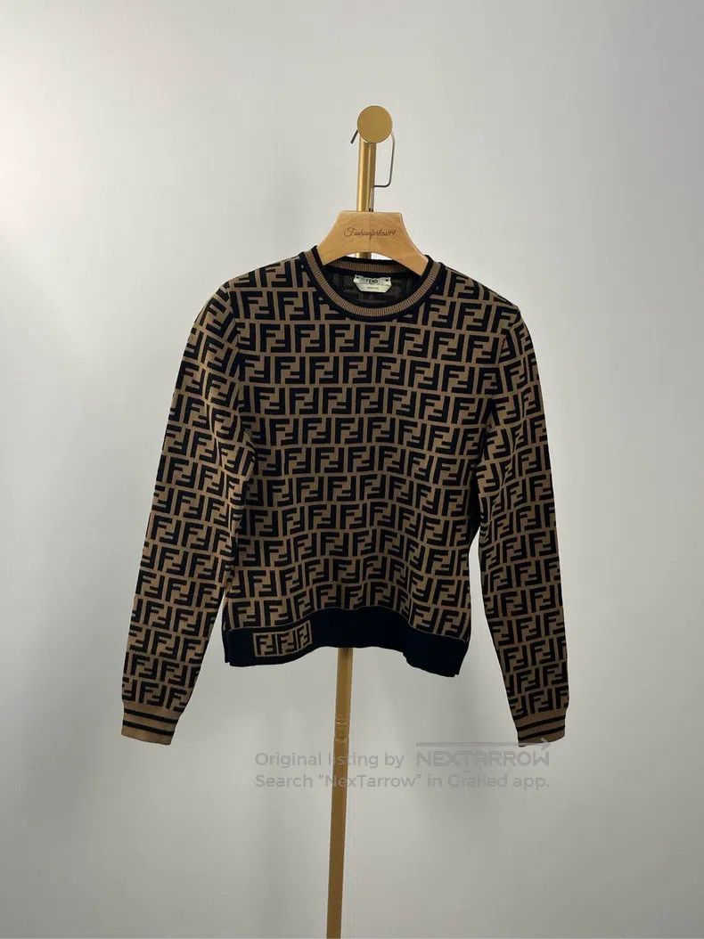 Fendi Logo Print Crewneck Long Sleeve Knit Top