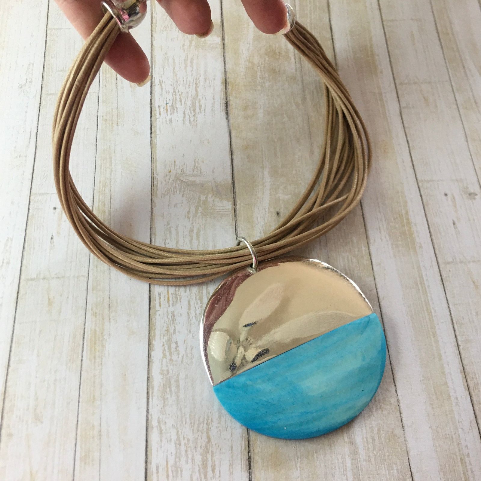 Other Vintage St. Thomas Blue Shell Disc Cord Statement Necklace Size ONE SIZE - 5 Thumbnail