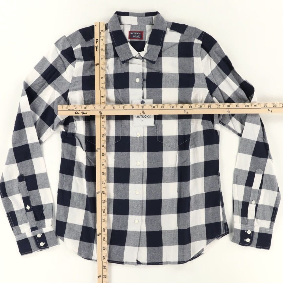 UNTUCKit Untuckit Mairena Plaid Shirt Navy Women's 6 Long Sleeve Button Up Shirt Women 6 Navy Plaid Mairena Untuckit Shirt Size M / US 6-8 / IT 42-44 - 3 Thumbnail
