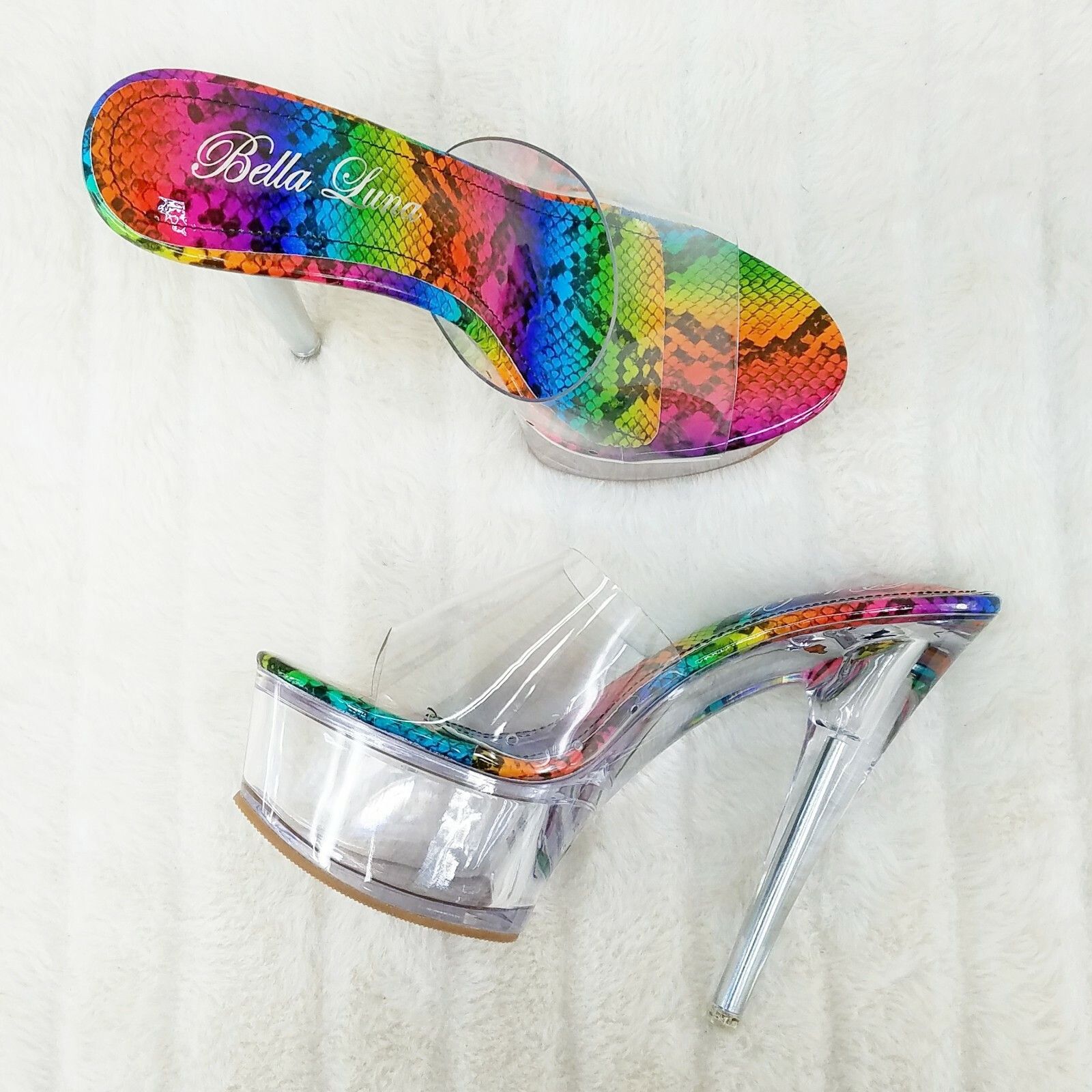 Other Cloud Clear Platform 6" High Heels Rainbow Snake Foot-bed Sl Size US 11 / IT 41 - 4 Thumbnail