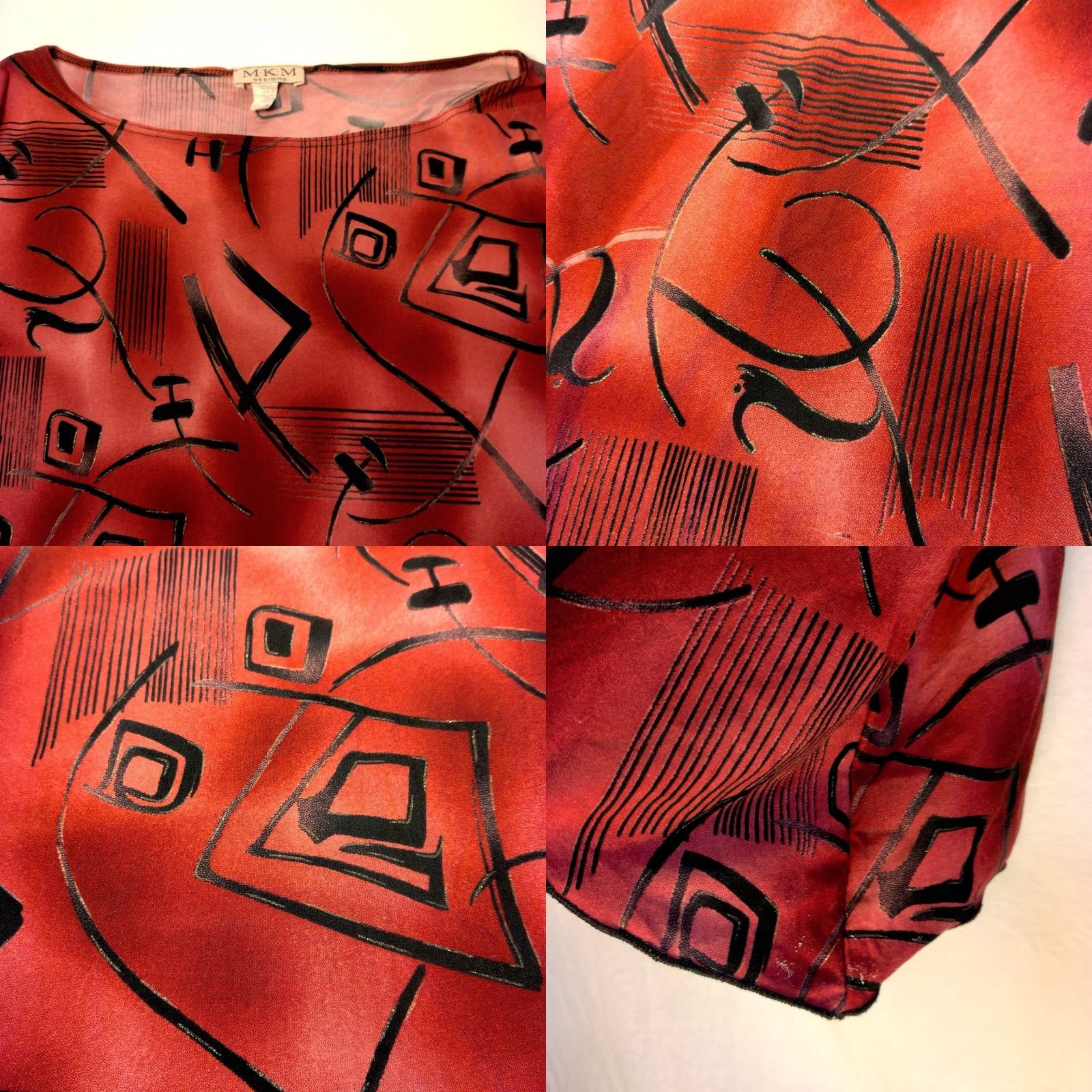 4SDESIGNS MKM Designs Shirt Plus Size 2XL Tunic Red Flutter Sleeve Abstract Gold Flaws Vintage Women Mens? Size XXL / US 16-18 / IT 52-54 - 8 Thumbnail