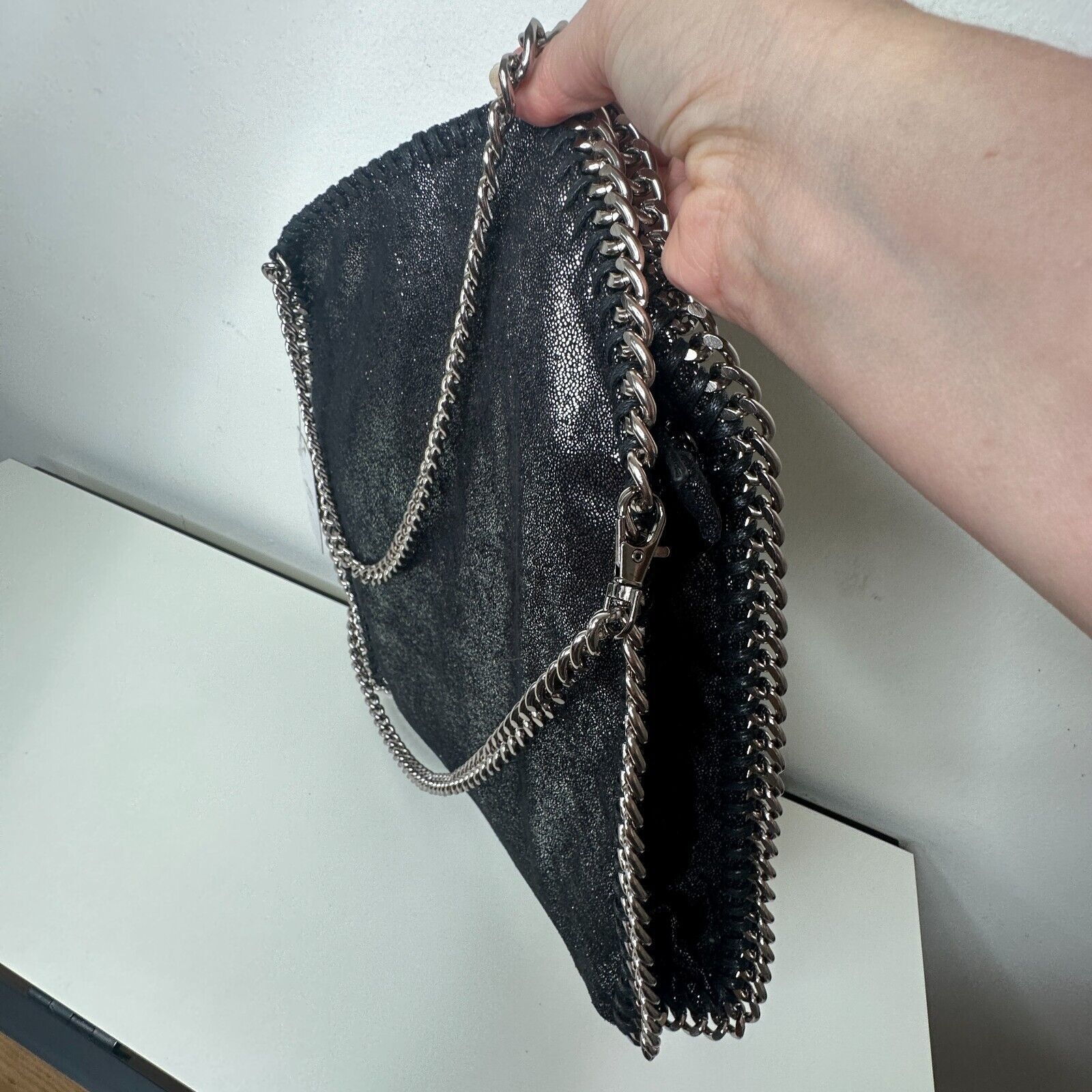 Other NWT Chic Fabella Tote Black Silver Chain Leatherette Zip Size ONE SIZE - 11 Thumbnail
