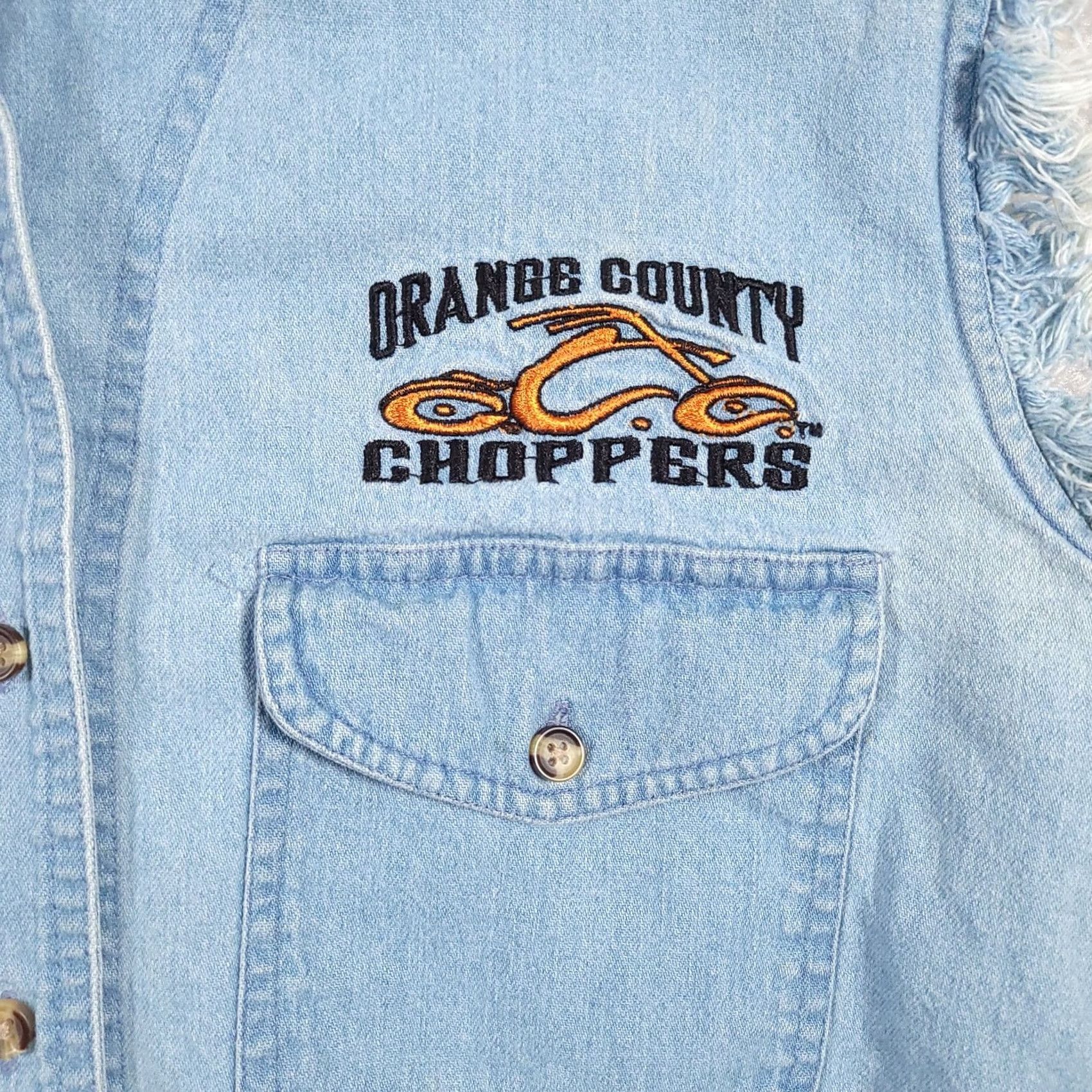 Denime VINTAGE Orange County Choppers OCC Women's Large Sleeveless Denim Shirt Frayed Grunge Size L / US 10 / IT 46 - 3 Thumbnail