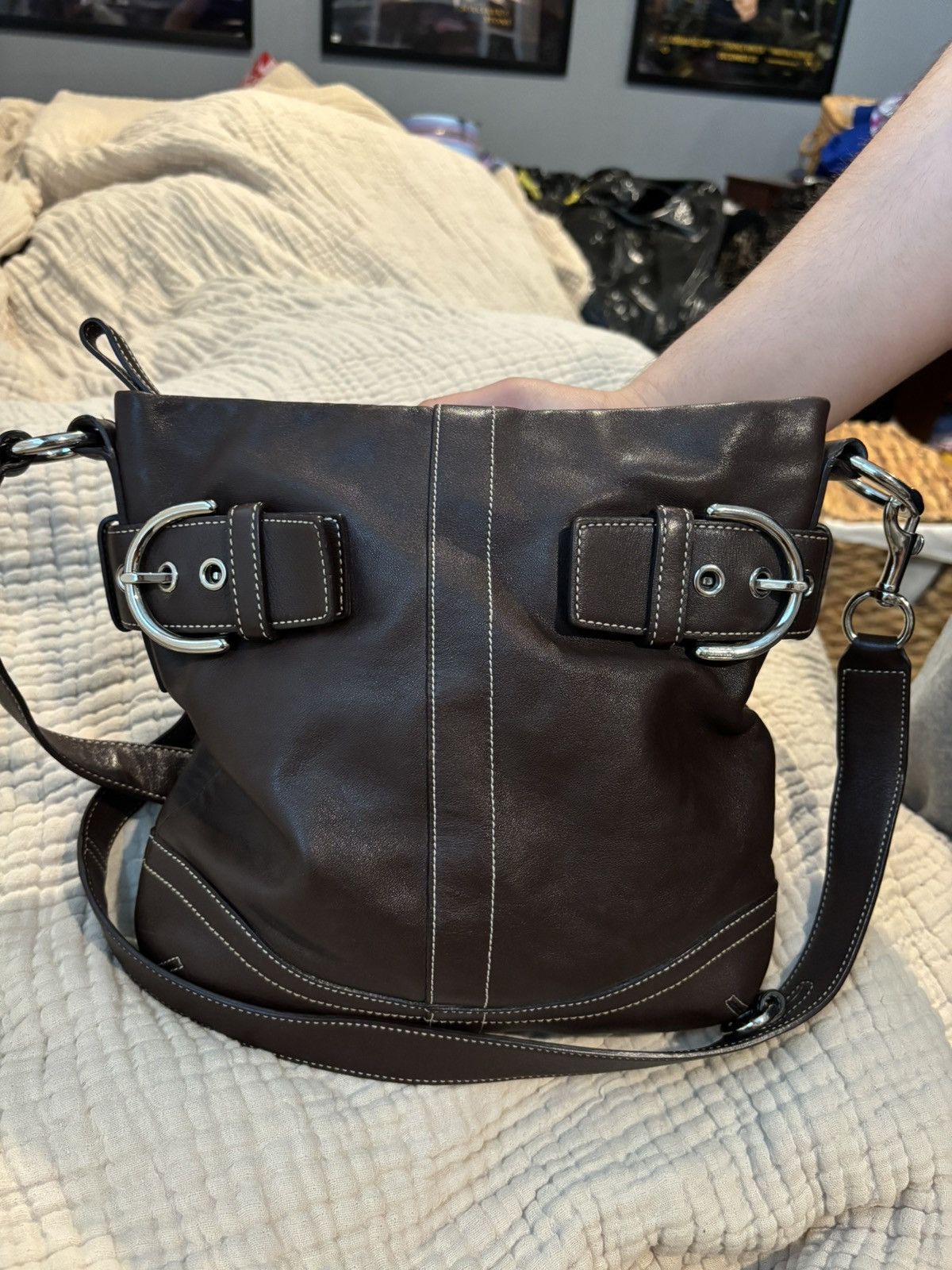 Coach Coach Soho Leather Hobo Bag F05S-1452 DarkBrown Buckle Purse Size ONE SIZE - 3 Thumbnail