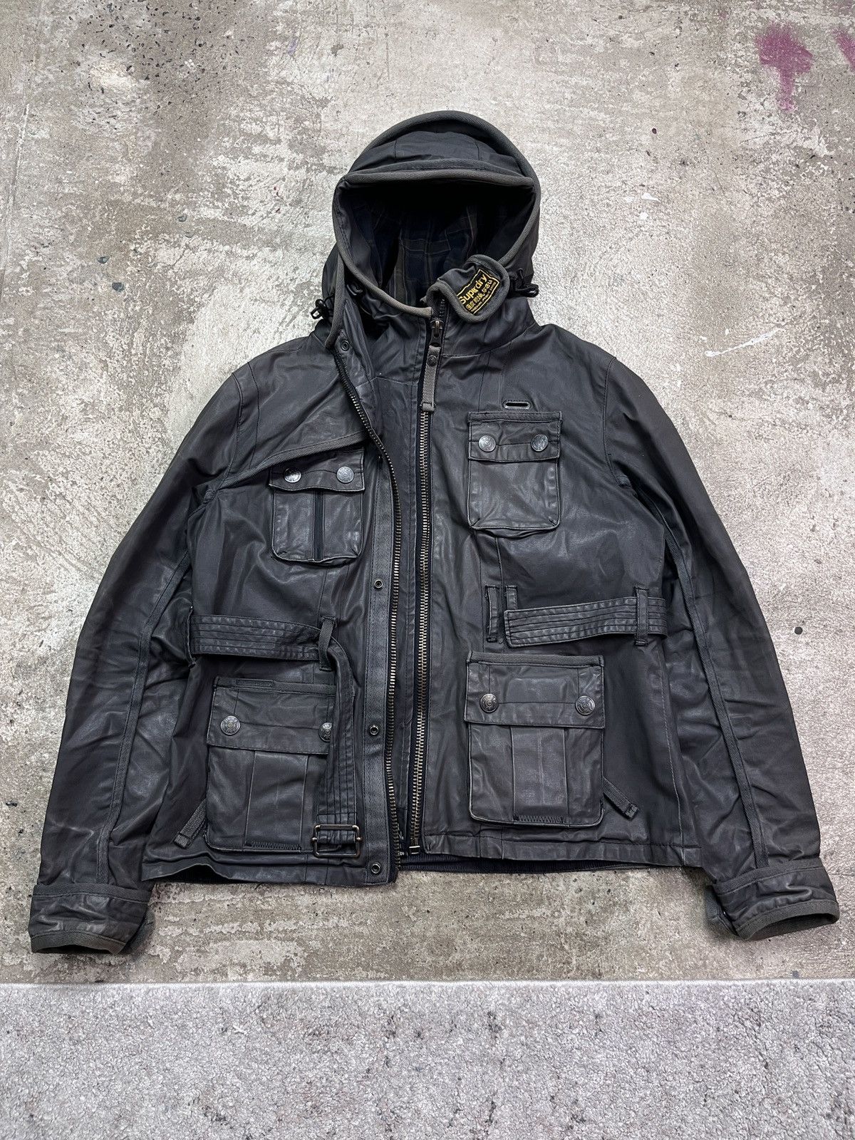 Superdry DOUBLE HOODED WAXED BOXY MULTIPOCKET BIKER JACKET - № 2253 Size US M / EU 48-50 / 2 - 2 Thumbnail