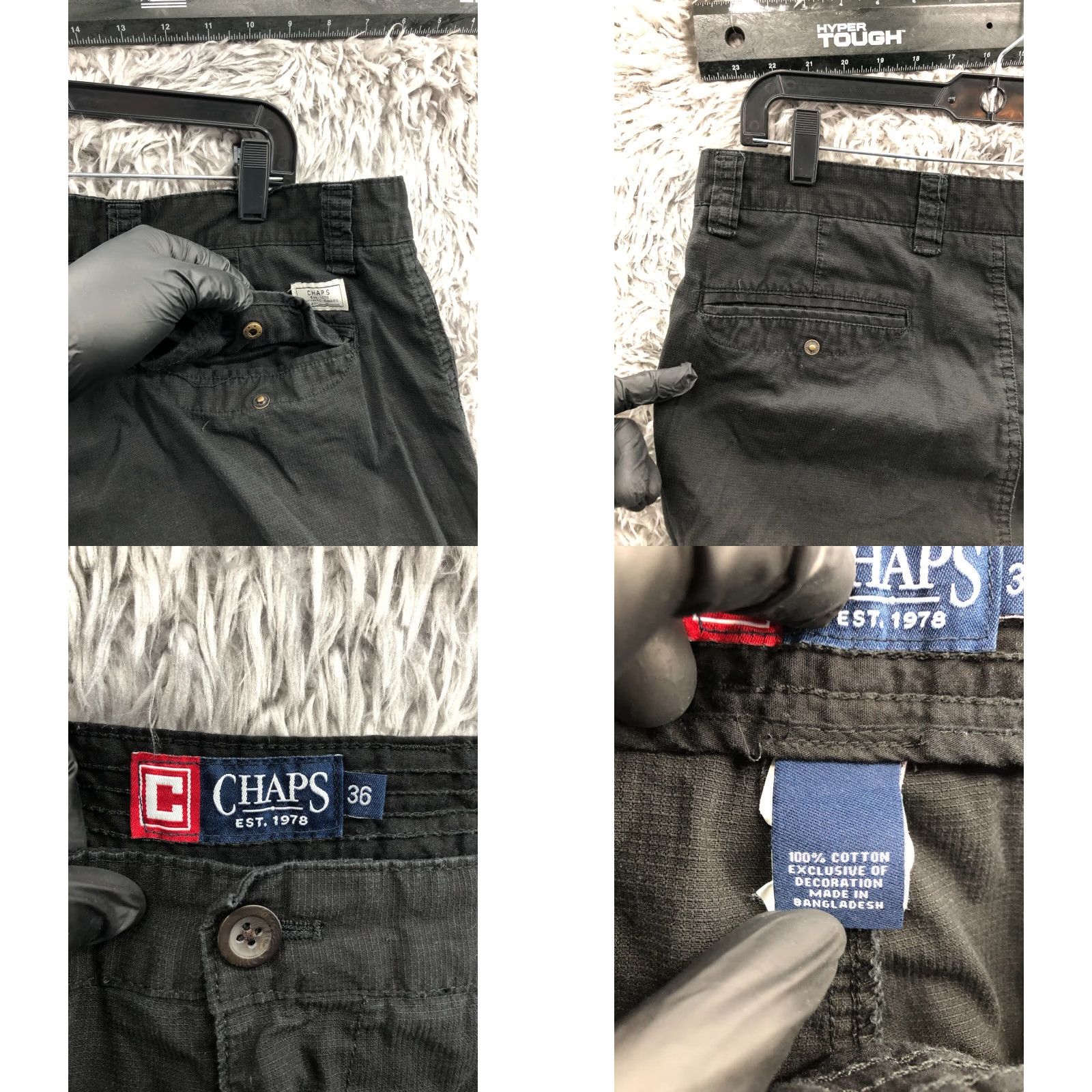 Chaps Chaps Cargo Shorts Mens 36 Mid Cargo Shorts Black Dark Wash 5-Pocket Regular Cotton Blend Belt Loops Logo Front Flat Front Zip Vintage No N/A? Size US 36 / EU 52 - 8 Thumbnail