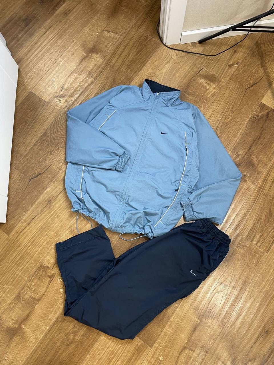 Pre-owned Nike X Vintage Nike 90's Y2k Style Drill Nylon Track Suit Pants In Blue