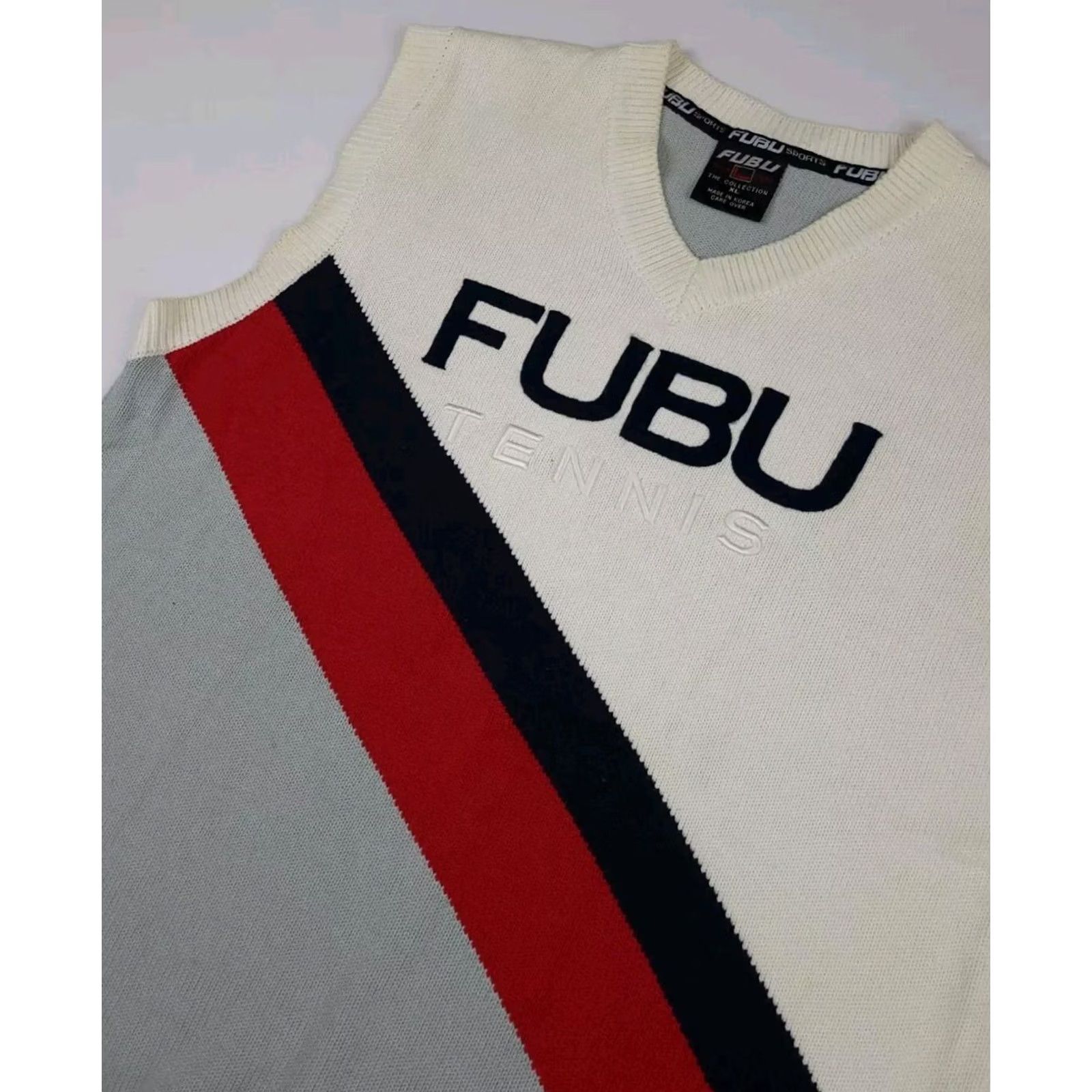 Fubu VINTAGE FUBU Tennis Knit Sweater Vest Stripe Sport Cotton Blend XL Men Size US XL / EU 56 / 4 - 2 Thumbnail
