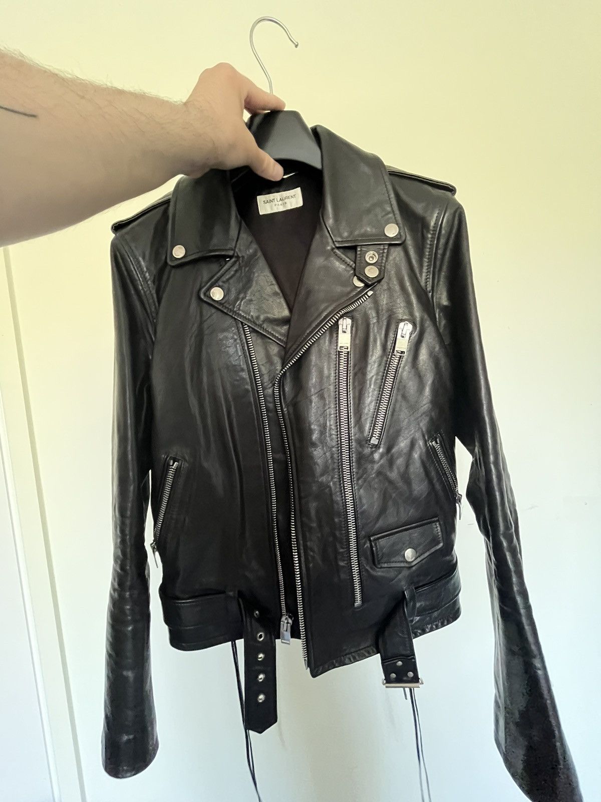 image of Hedi Slimane x Saint Laurent Paris Fw16 Calfskin L17 Leather Jacket in Black, Men's (Size Small)