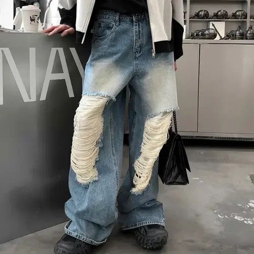 Jean Fujiwara x Asa Baggy distressed ripped wide leg y2k jeans Size US 34 / EU 50 - 1 Thumbnail