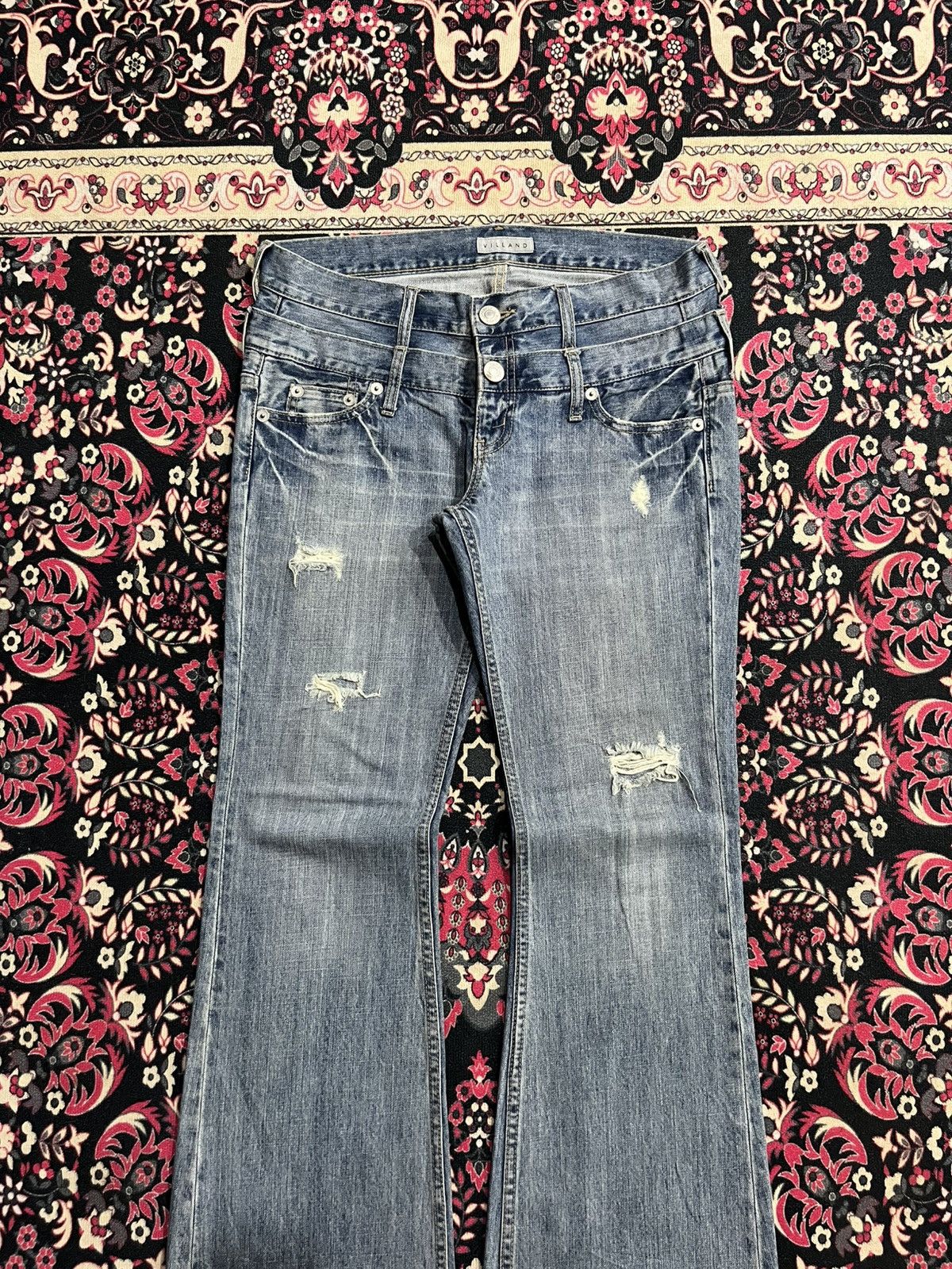 If Six Was Nine Vintage Villand Double Waist Blue Washed Distress Flare Jean Size US 32 / EU 48 - 3 Thumbnail