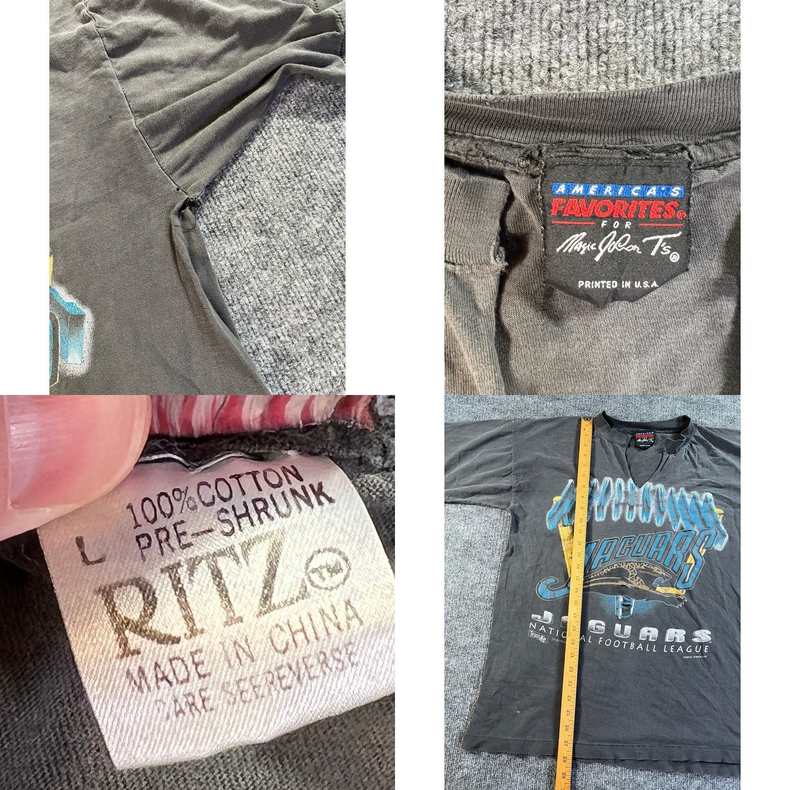 NFL VINTAGE Magic Johnson Jaguars T Shirt Mens L Black 1993 NFL Distressed Graphic Tee Grunge Sportswear Football 90s Mens Size US L / EU 52-54 / 3 - 8 Thumbnail