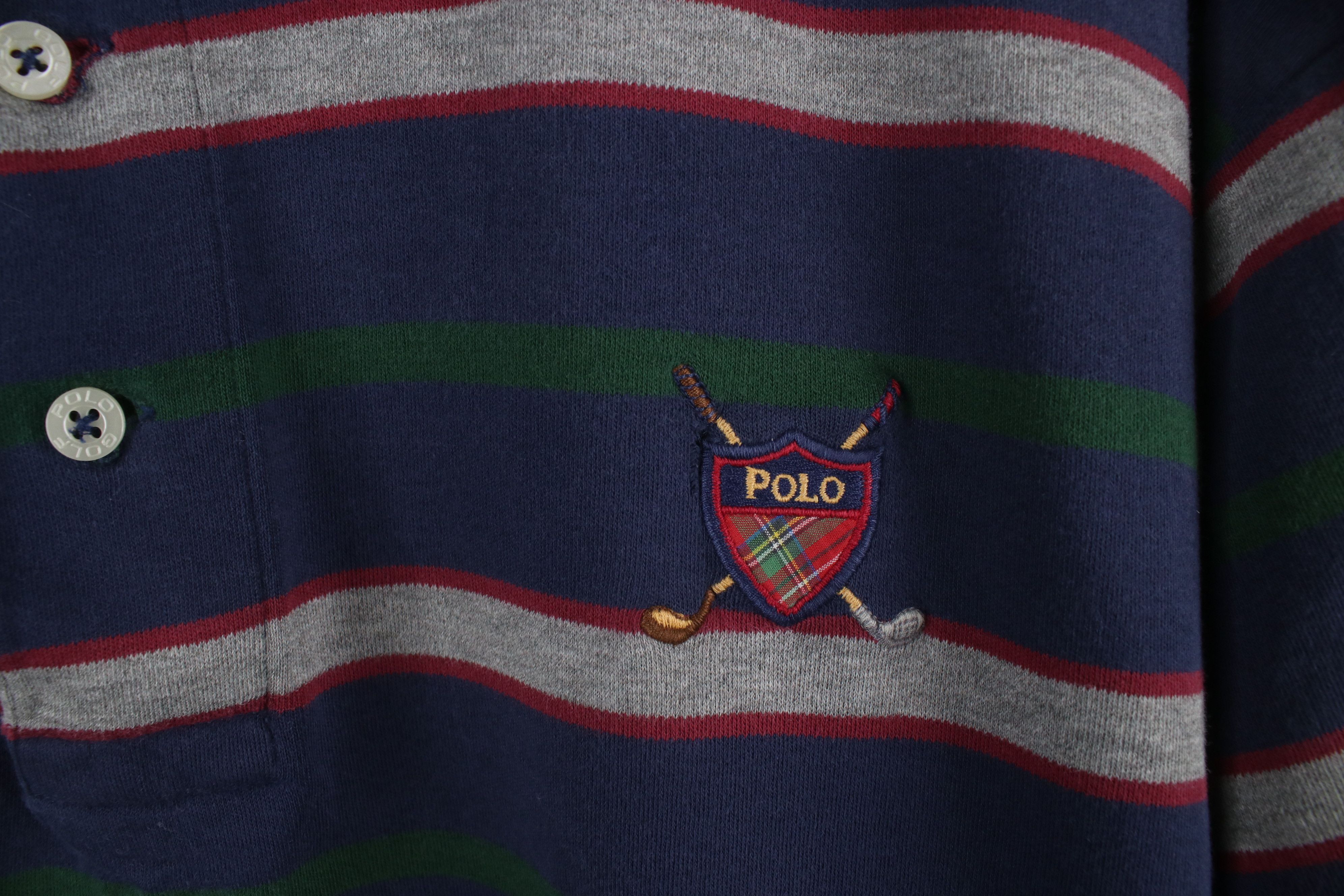 Ralph Lauren × Vintage Vintage 90s Ralph Lauren Spell Crest Striped Polo Shirt USA Size US XXL / EU 58 / 5 - 4 Thumbnail