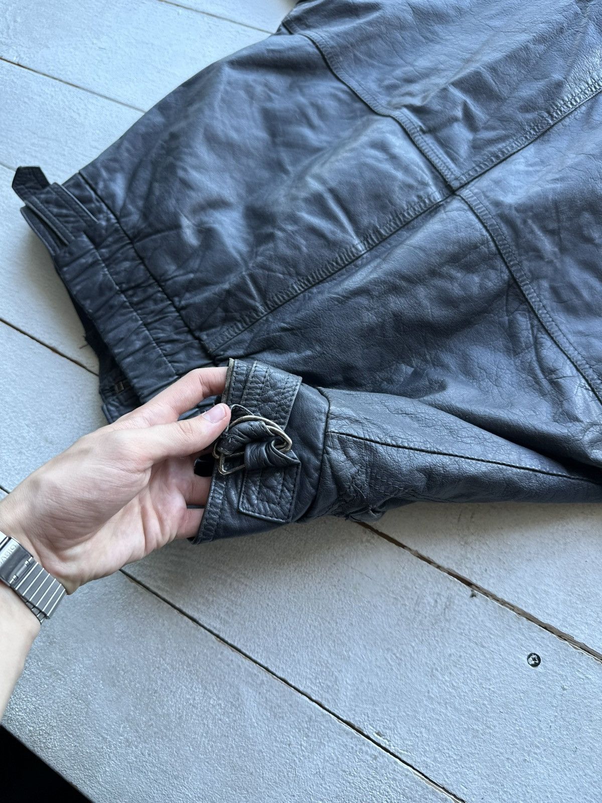 Other 🚨VNTG LEATHER JACKET AVANT GARDE ASYMMETRICAL DARK BLUE/GRAY Size US M / EU 48-50 / 2 - 12 Thumbnail