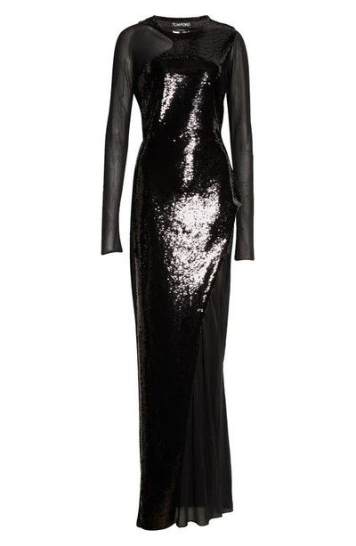 Tom Ford o1w1db10225 AB3181 Long Sequin Dress in Black Size XXS / US 00 / IT 34 - 1 Thumbnail
