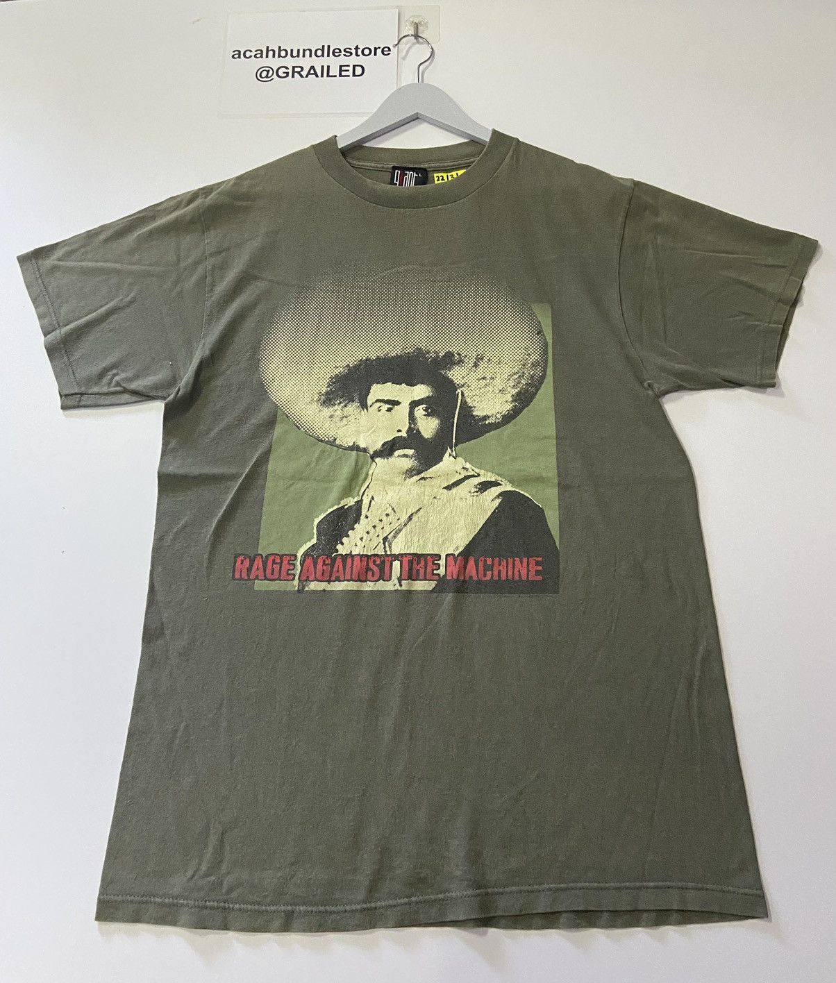 image of Rage Against The Machine Vintage 90’S Emiliano Zapata Tees in Green, Men's (Size Large)