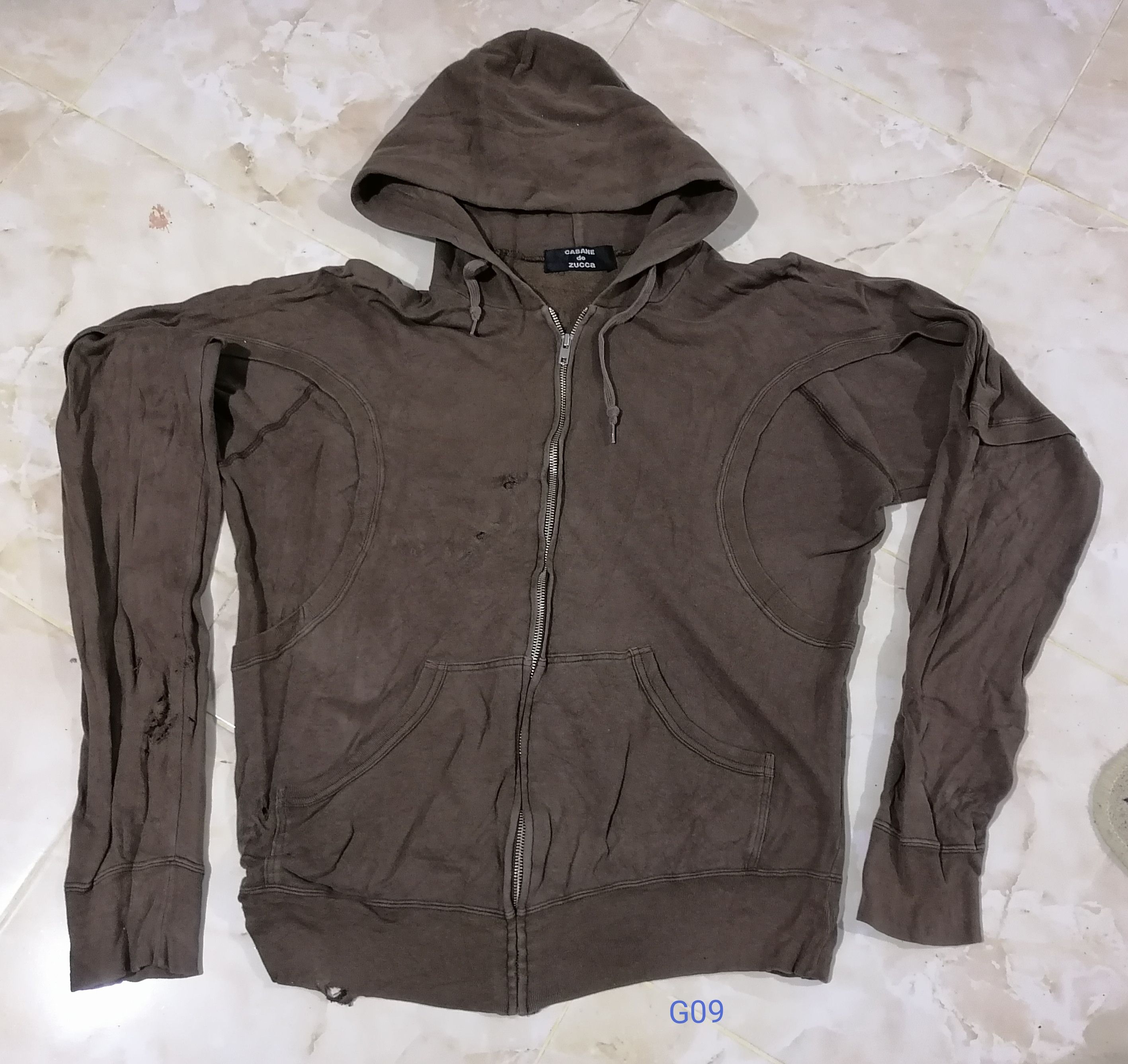 image of Cabane De Zucca Cotton Tear Up Hoodie in Dark Brown, Men's (Size Medium)