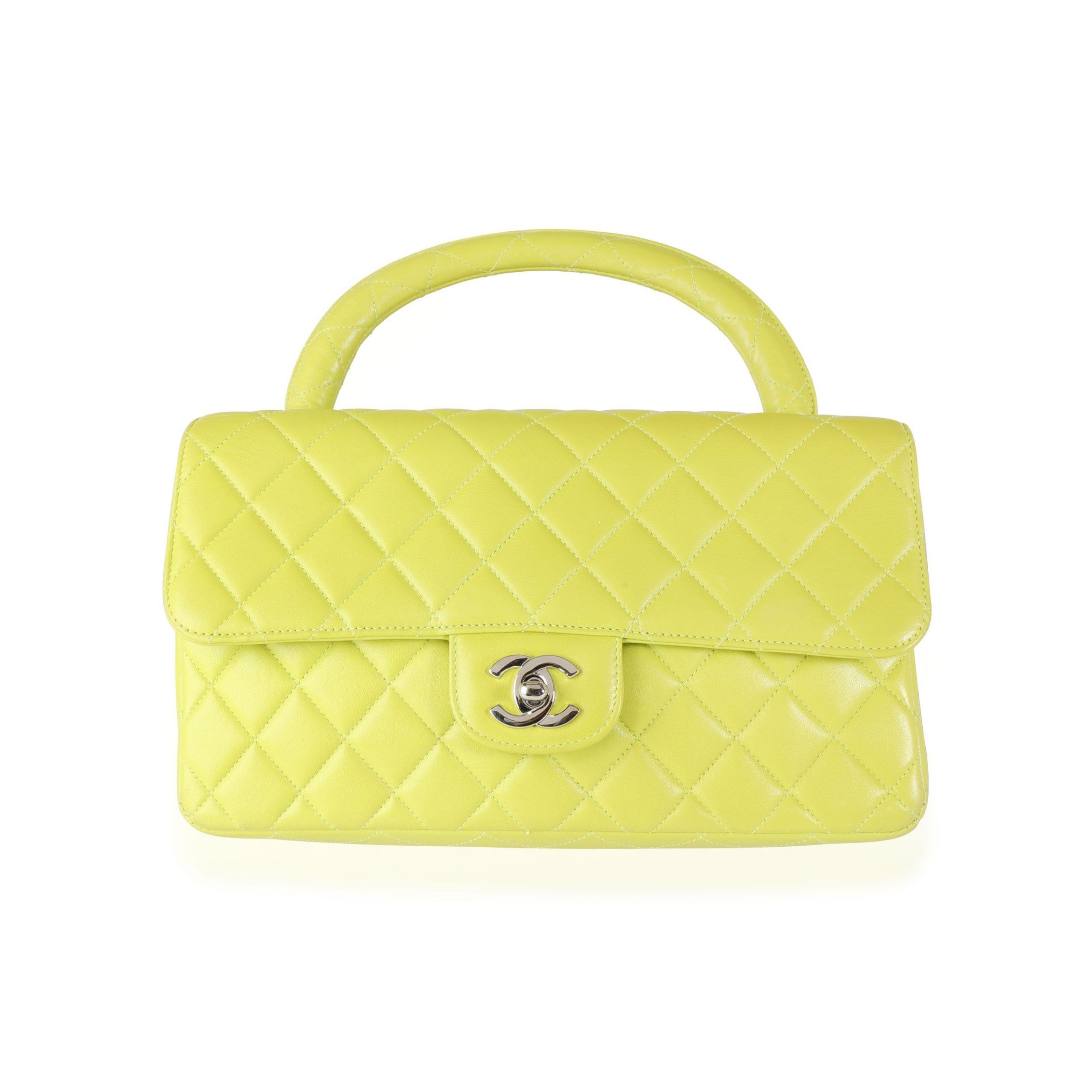 image of Chanel Vintage Lime Green Quilted Lambskin Twin Top Handle Bag in Black, Women's