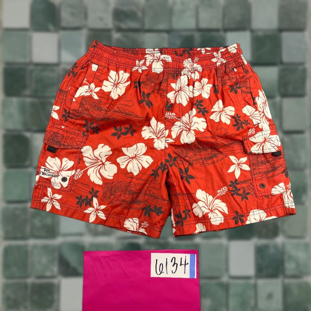 Tori Richard Tori Richard Swim Trunks Mens Medium Red Floral Lined Polyester Bathing Bottom Surfing Beach Size 40R - 1 Thumbnail