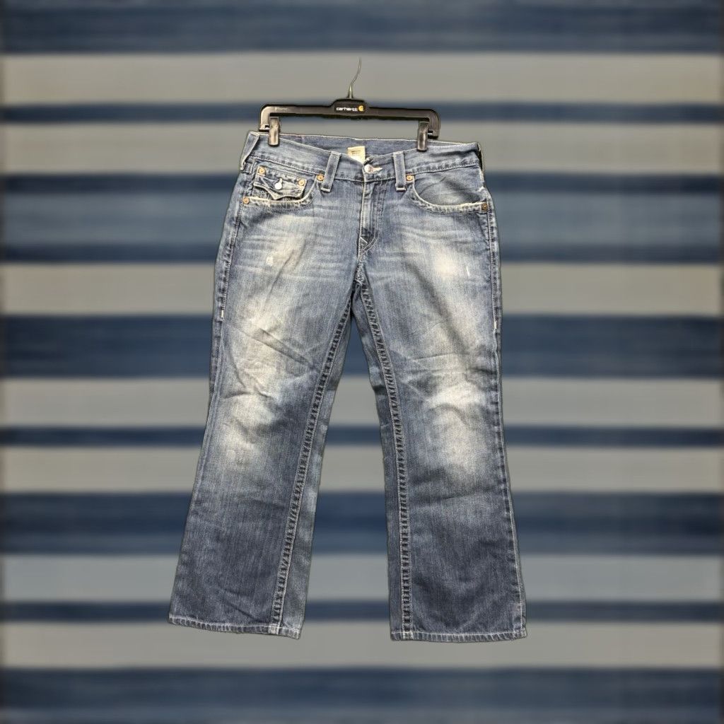 True Religion VINTAGE True Religion Jeans Mens 33 Blue Billy Straight Flap Pocket OM Big T y2k 33x28 Size US 33 - 1 Thumbnail