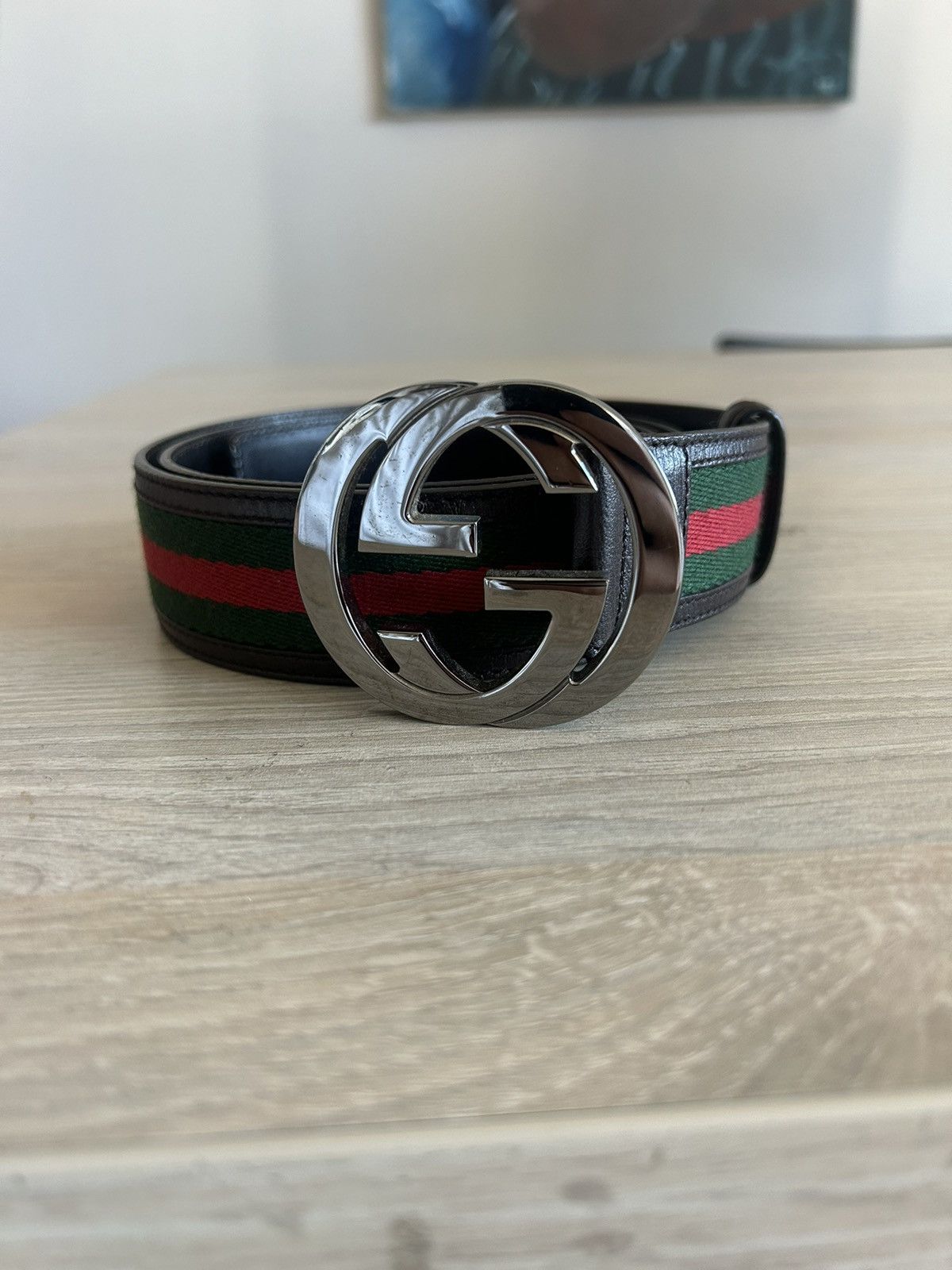 Gucci Gucci Brown Leather GG Supreme Web Belt Size 38 - 9 Thumbnail