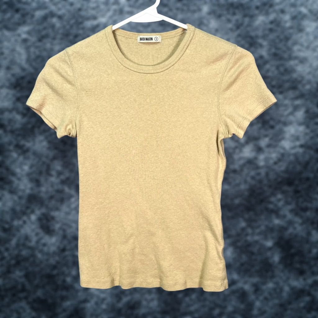 Buck Mason Buck Mason Womens Small Beige Crewneck T-Shirt Recycled Cotton Blend Shirt Short Sleeve Crew Neck Size S / US 4 / IT 40 - 1 Thumbnail
