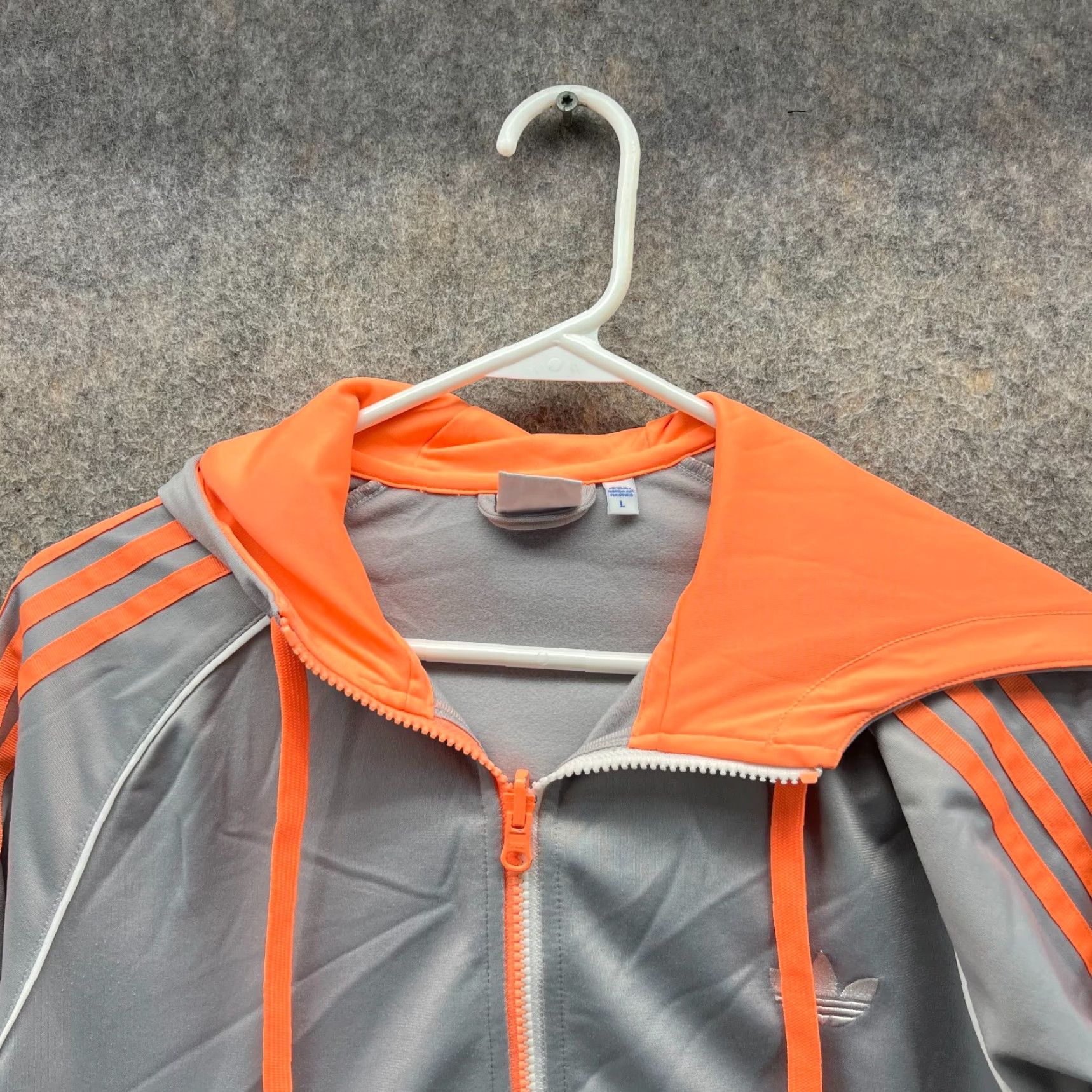 Adidas VINTAGE adidas Jacket Womens Large Gray Orange Full Zip Hooded Track 3 Stripes Womens L Gray Orange Full Zip Hoodie Track Jacket Size L / US 10 / IT 46 - 2 Thumbnail