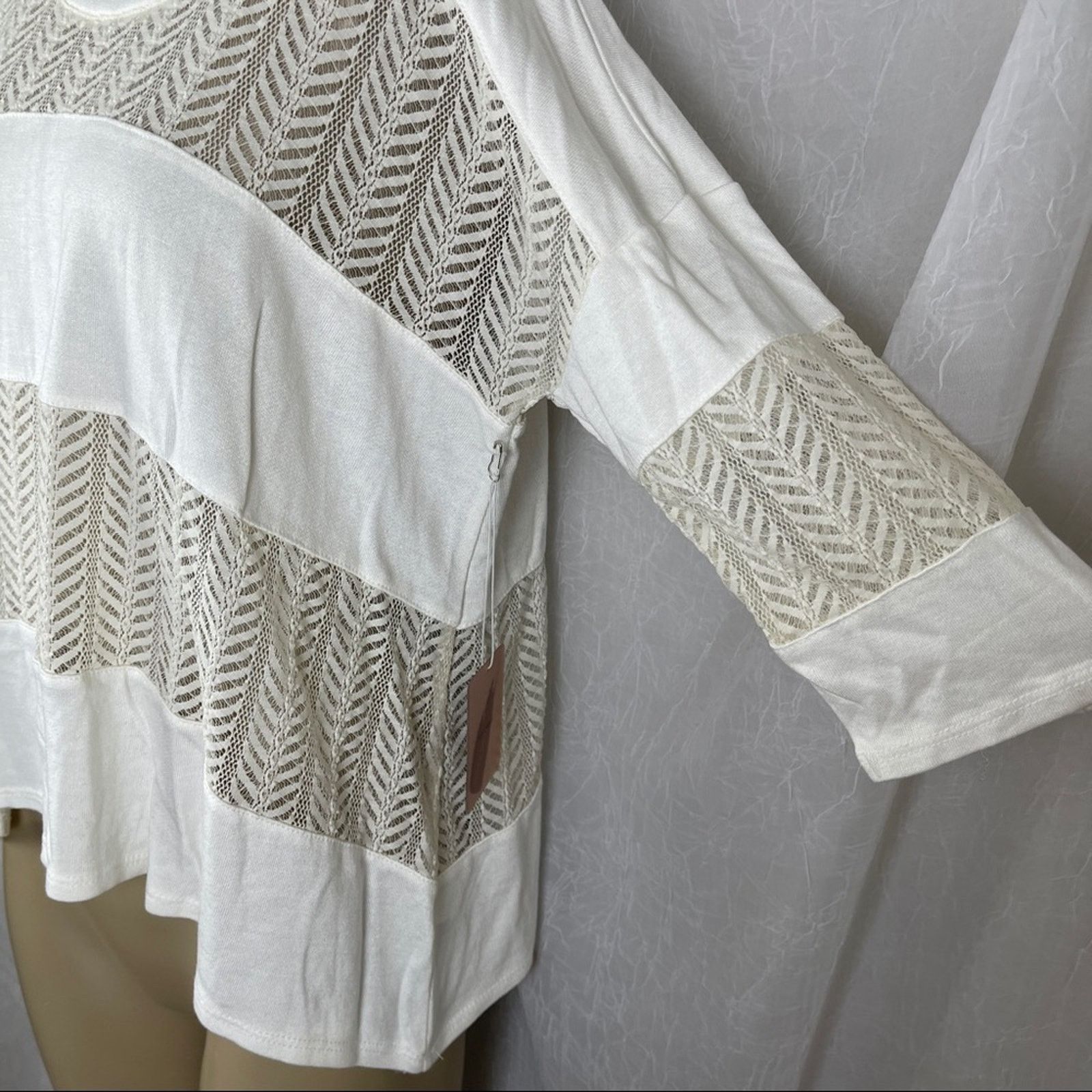 Forever 21 Cream Lace Panel Shirt Flowy Slouchy Boho 3/4 Sleeves NWT XS Size XS / US 0-2 / IT 36-38 - 7 Thumbnail