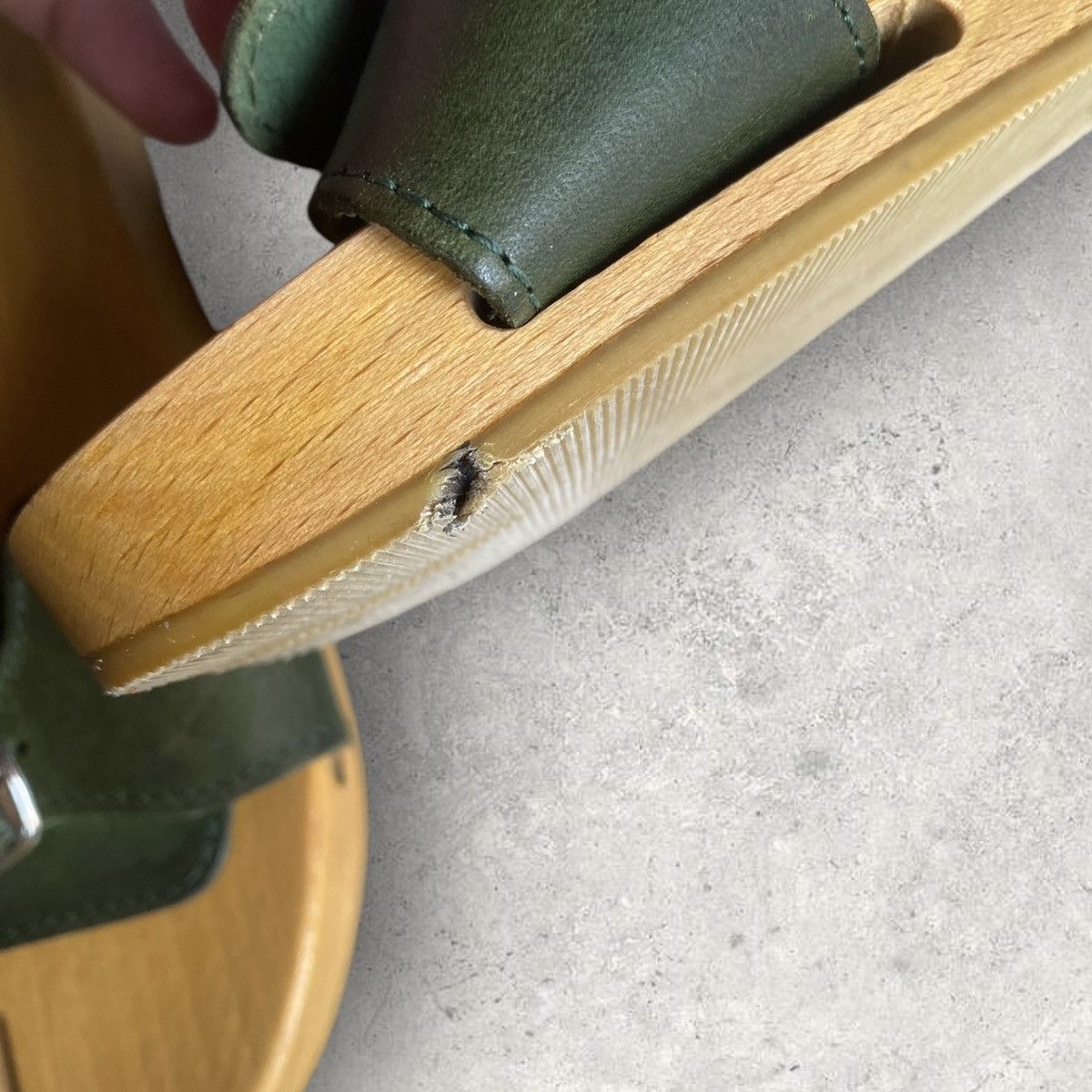 Maison Margiela SS05 MM6 wood tabi clogs with green leather straps Size US 7.5 / IT 37.5 - 7 Thumbnail