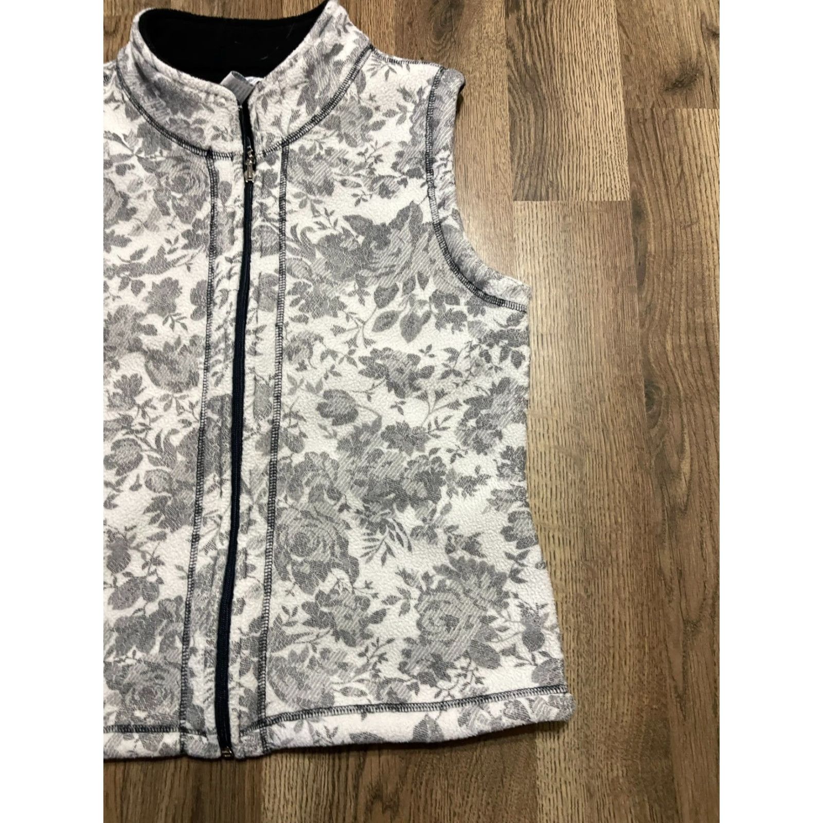 Vintage Moving Bleu Jacket, Floral, White, Full Zip, Vest, Women's Medium, Regular, Polyester, Casual, Fall Spring Summer, Adults? Womens Size M / US 6-8 / IT 42-44 - 4 Thumbnail