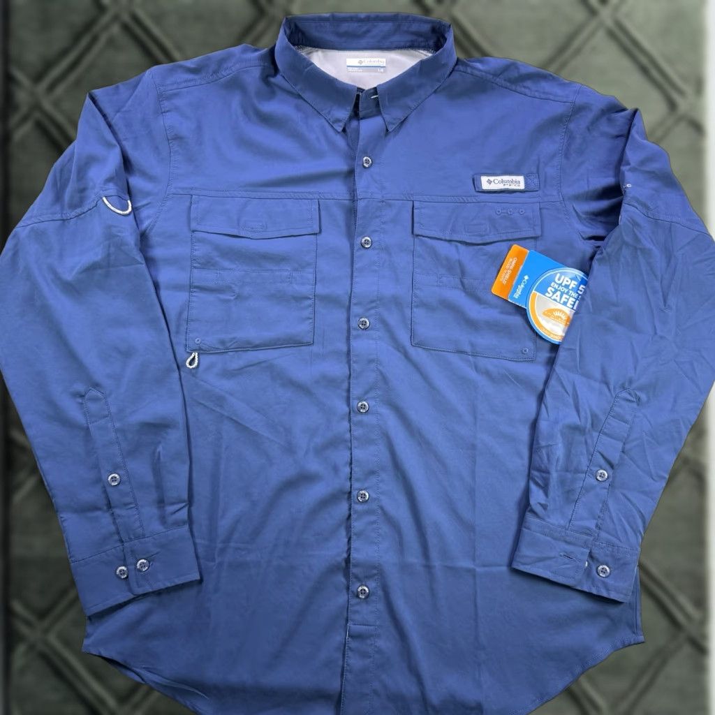 Vintage Columbia PFG Blood and Guts IV Woven Long Sleeve Shirt Blue Omni-Shield LG Mens Regular Button-Up Collared Short Sleeve? Size US L / EU 52-54 / 3 - 1 Thumbnail