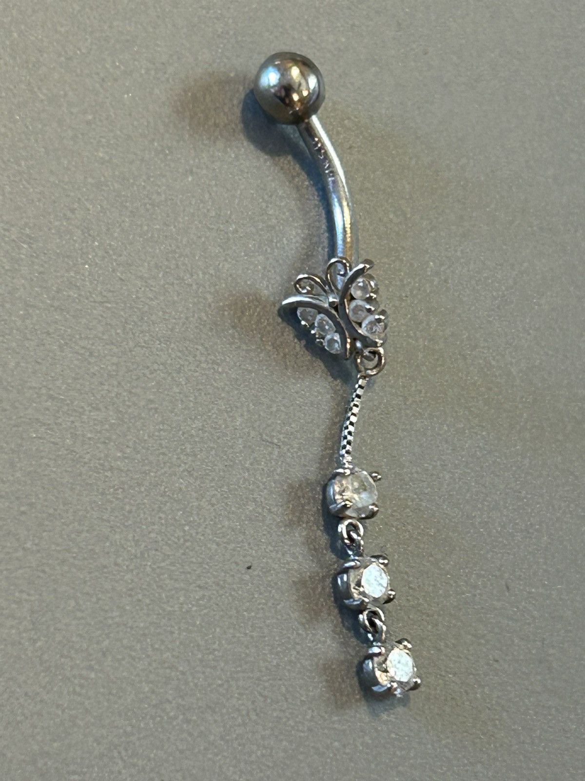 Handmade JTS NA Silver Butterfly Crystal Dangle Drop Naval Ring Size ONE SIZE - 2 Thumbnail