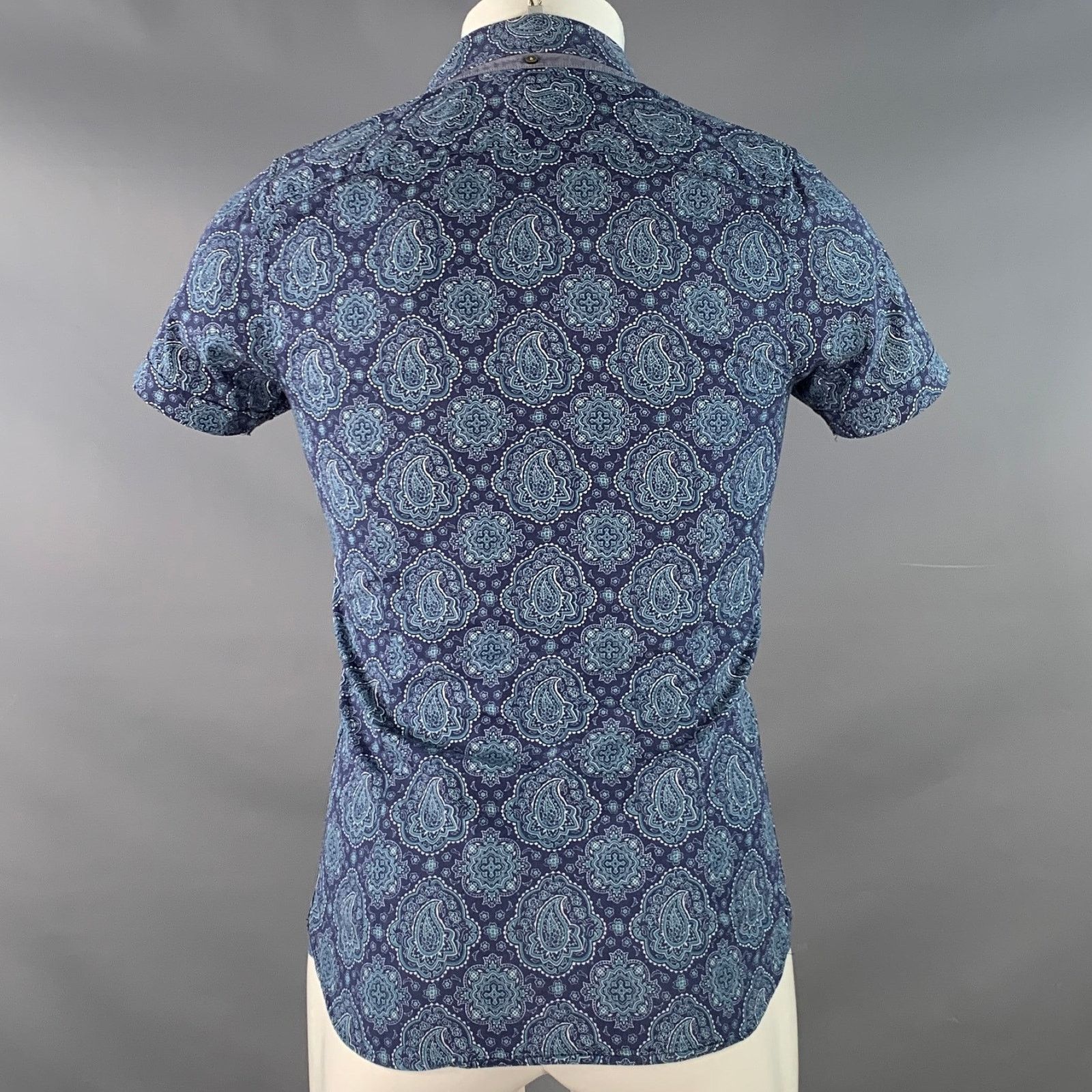 Ted Baker Bcrumbs Navy Green Paisley Cotton Spread Collar Short Sleeve Size US S / EU 44-46 / 1 - 4 Thumbnail