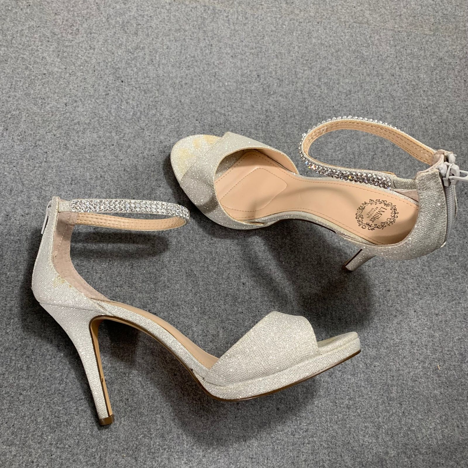 Other Women Heel Ankle Strap Size 8.5 Silver Sparkle Back Zip Size US 8.5 / IT 38.5 - 6 Thumbnail