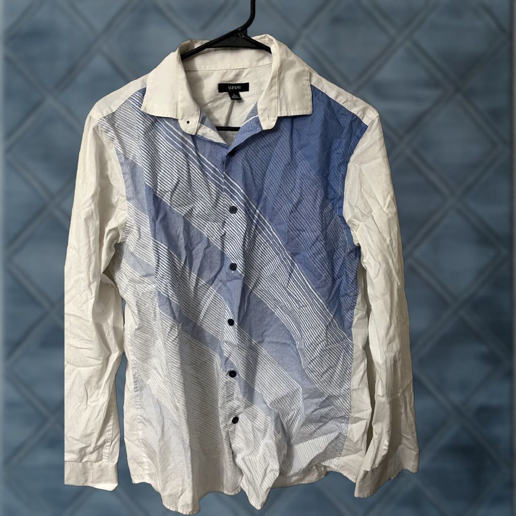 Alfani ALFANI Slim Fit Button-Up Shirt Geometric Pattern Long Sleeve Men’s Small White Size US S / EU 44-46 / 1 - 1 Thumbnail