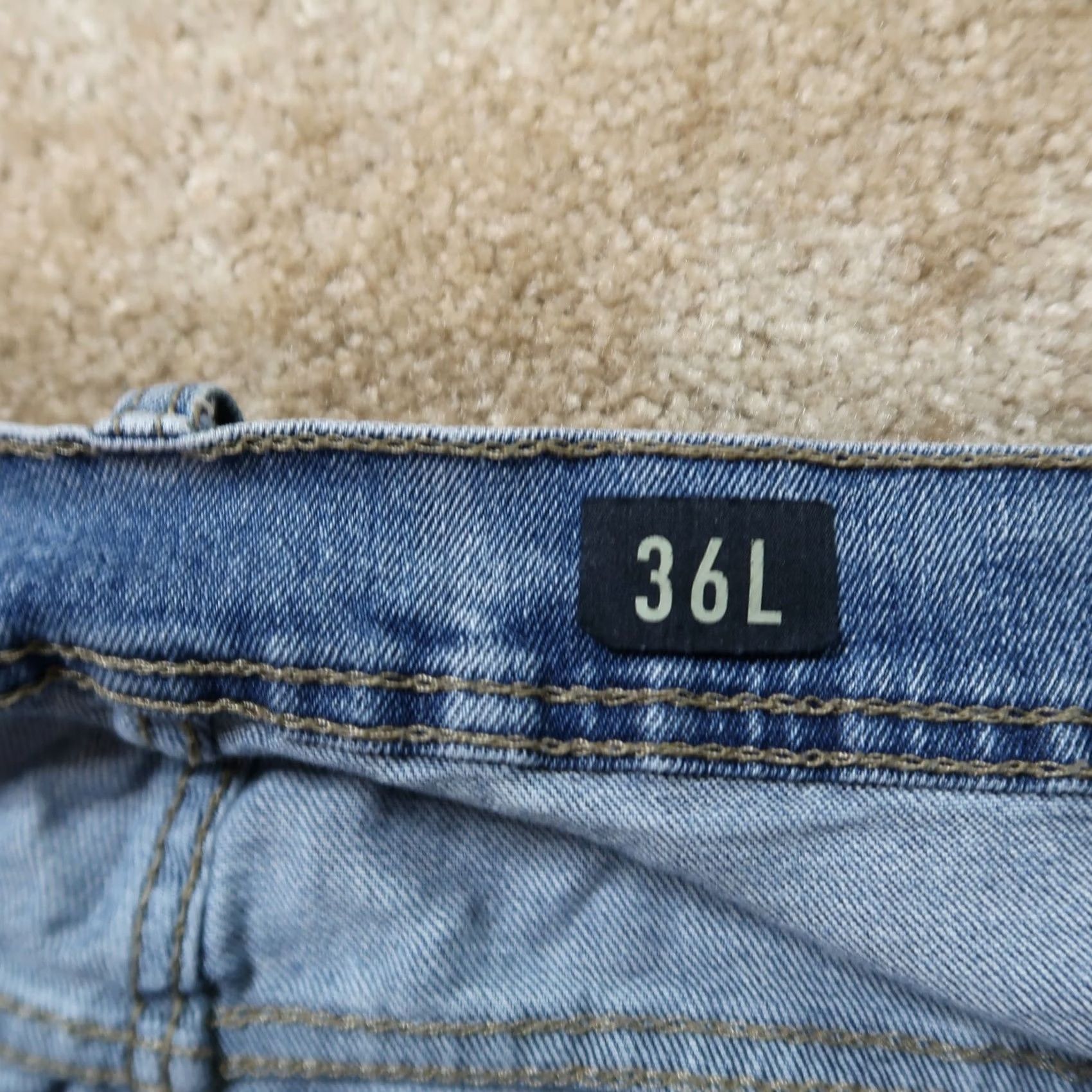 Denime Reclaim Jeans Regular Straight Men 36x34 Denim Blue Stretch Cotton Blend 5-Pocket Zipper Belt Loops Logo Distressed Light Wash Mens Size US 36 / EU 52 - 3 Thumbnail