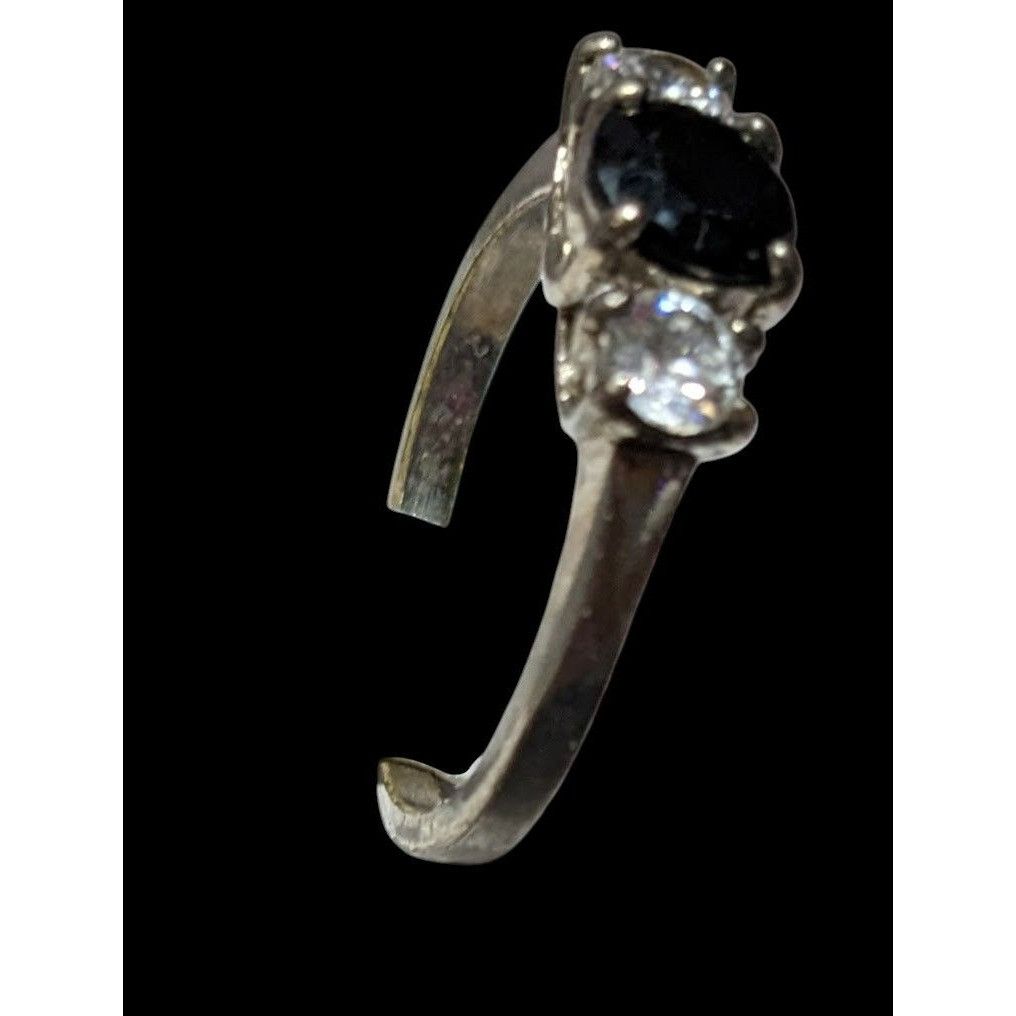 Other Elegant Gothic Silver Tone Ring With Black And Clear Stones Size ONE SIZE - 3 Thumbnail