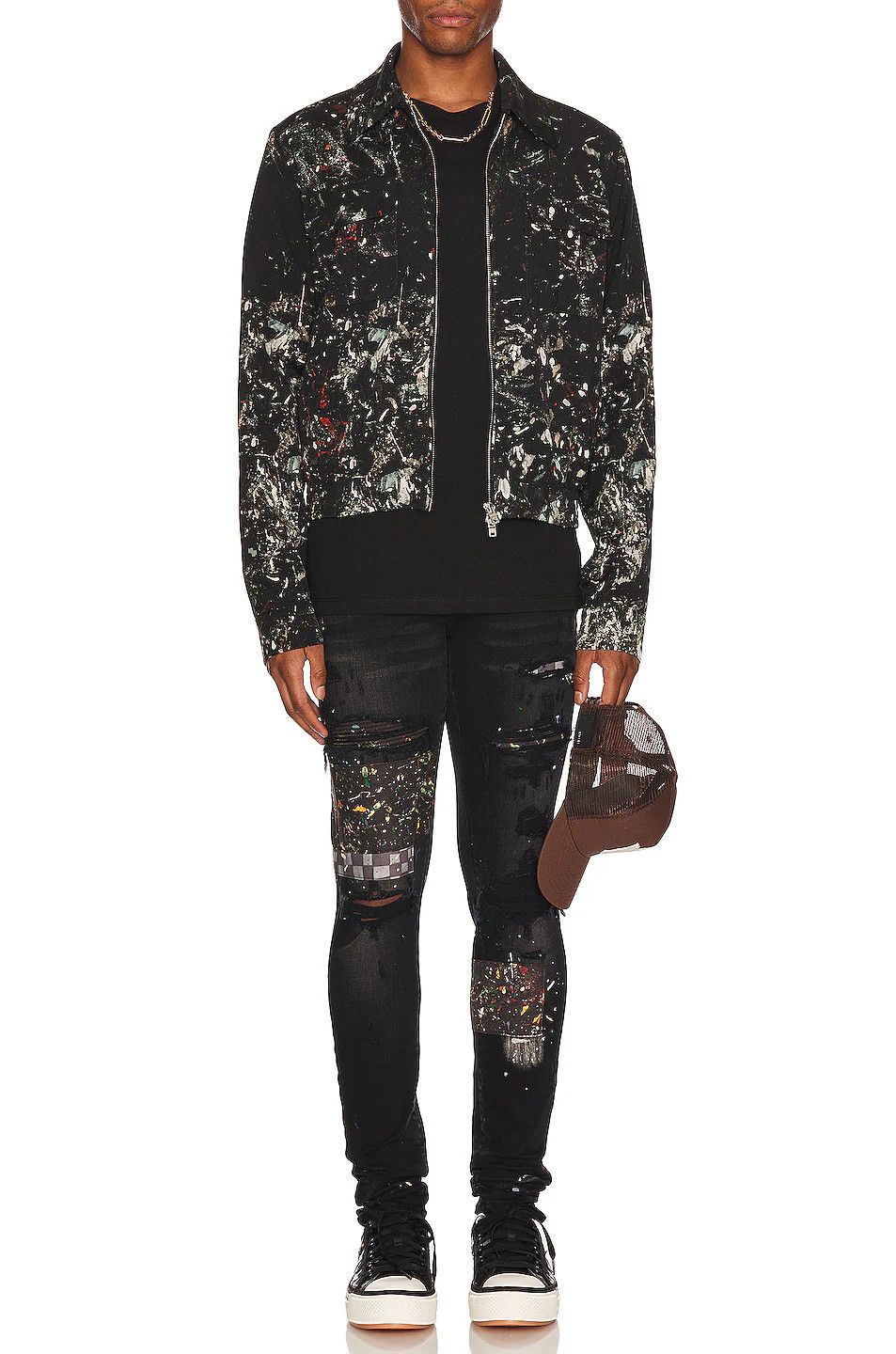 Amiri o1mle0426 Artpatch Paint/Checker Jeans in Aged Black Size US 32 / EU 48 - 3 Thumbnail