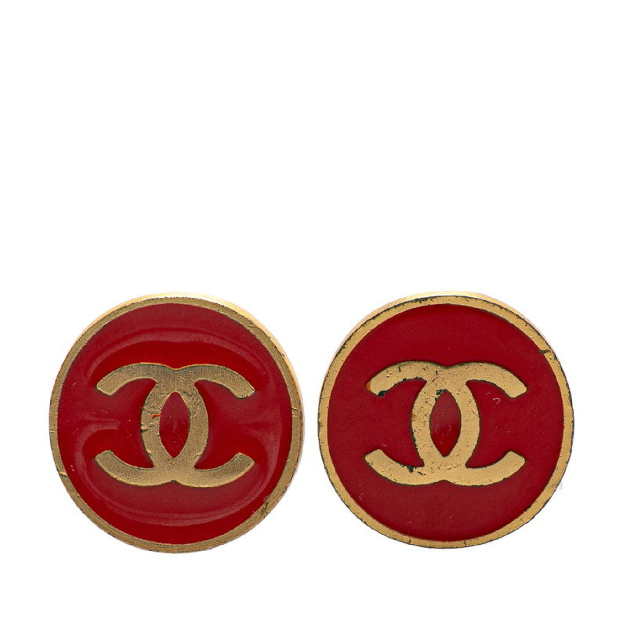 CHANEL Coco Mark Earrings Gold and Red Plated Women's